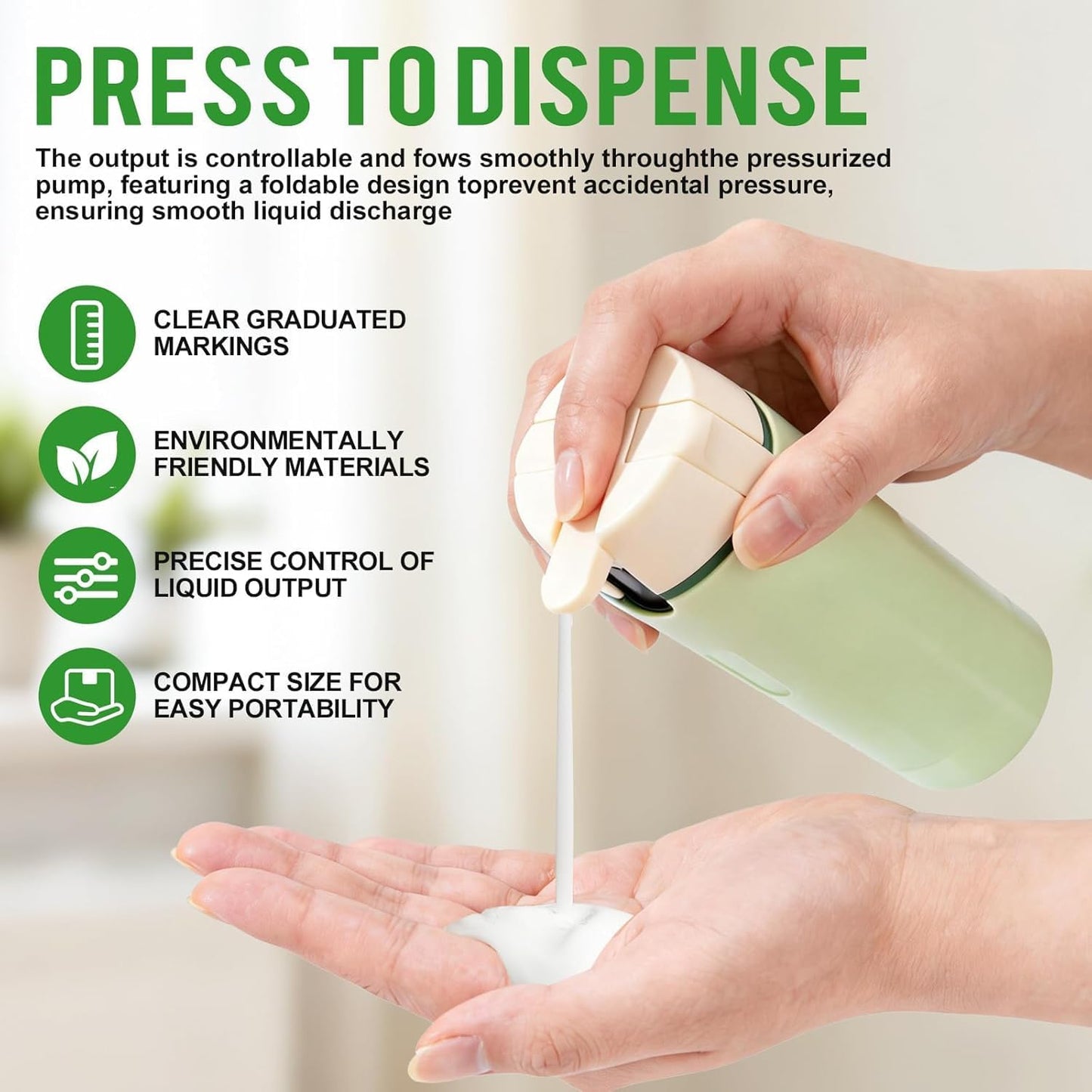 4 in 1 Travel Dispenser,4 Pack 30ML Travel Bottles for Toiletries,Refillable, Leak Proof and Portable,Suitable for Storing Shampoo, Shower Gel, Suitable for Travel, Camping (Green)