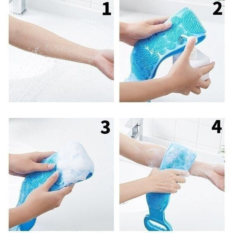Silicone Bath Towel Rub Body Brush Shower Pull Back Strip Scrubber Exfoliating