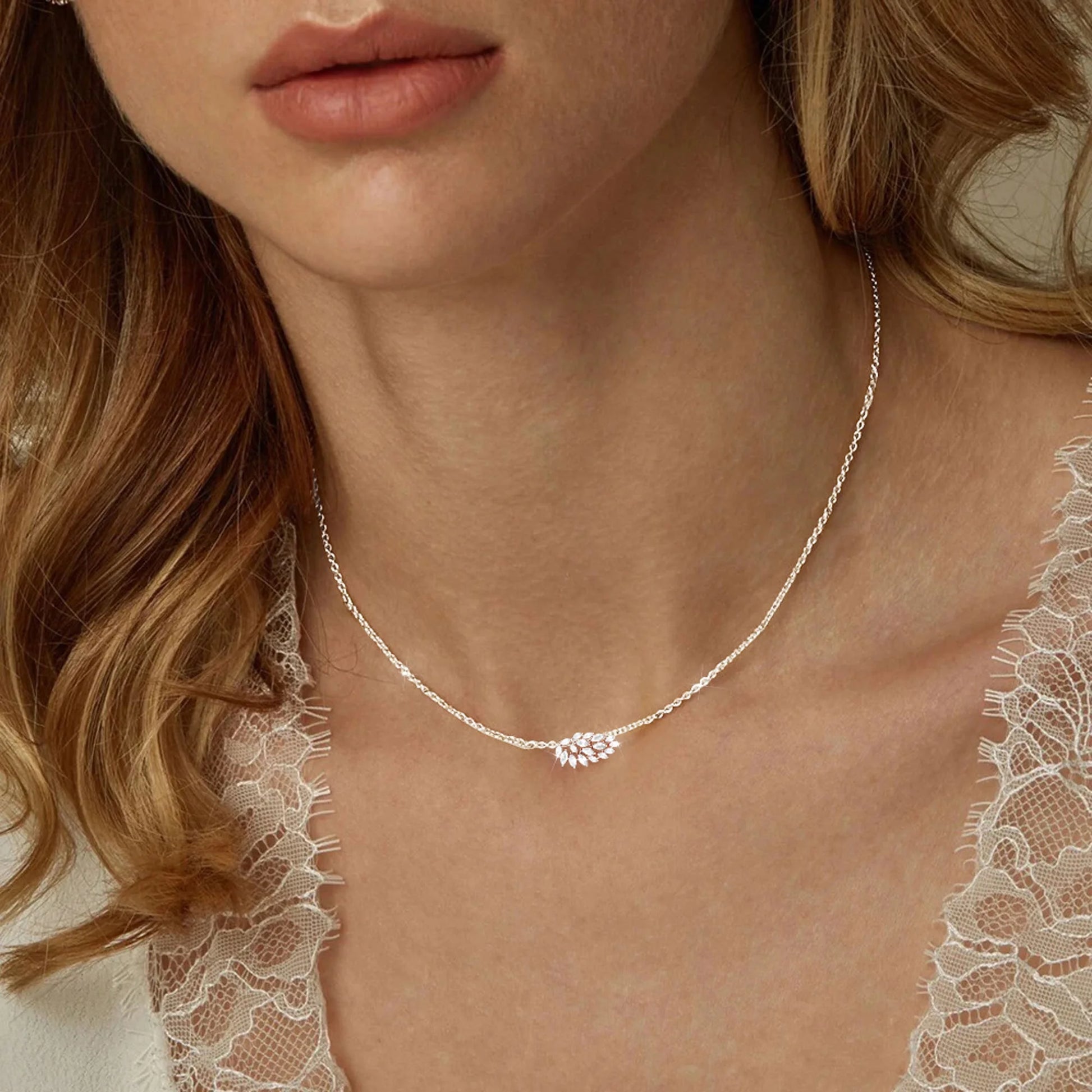 APSVO S925 Sterling Silver Plated Leaf Necklaces for Women Girls April Birthstone Pendant Chain with CZ Birthday Graduation Mothers Day Jewelry Gifts Teen Mom Her Girlfriend Wife Adults Kids Ideas