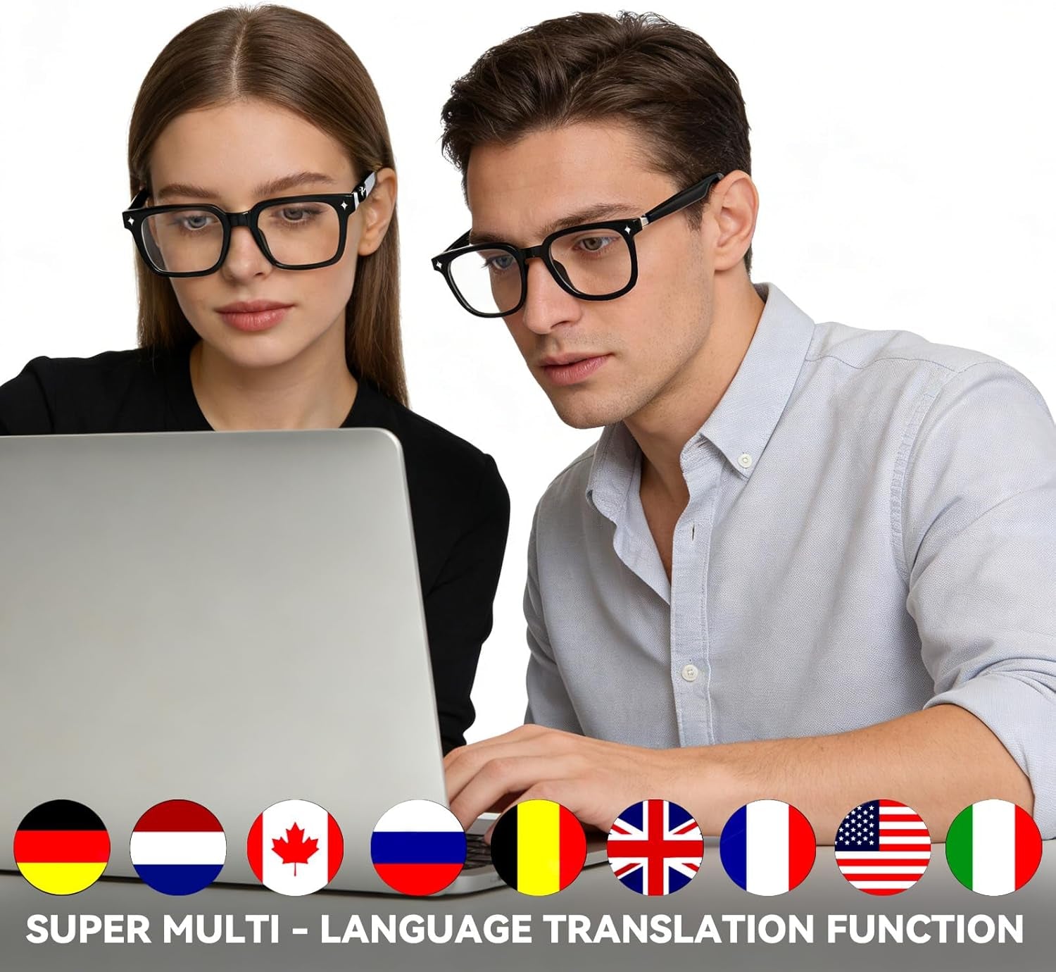 Smart Bluetooth Glasses for Men Women, Ai Smart Glasses with Open-Ear Audio, Voice Control, Real-Time Translation, Hands-Free Calls, Bluetooth Sunglasses for Daily Use, Travel