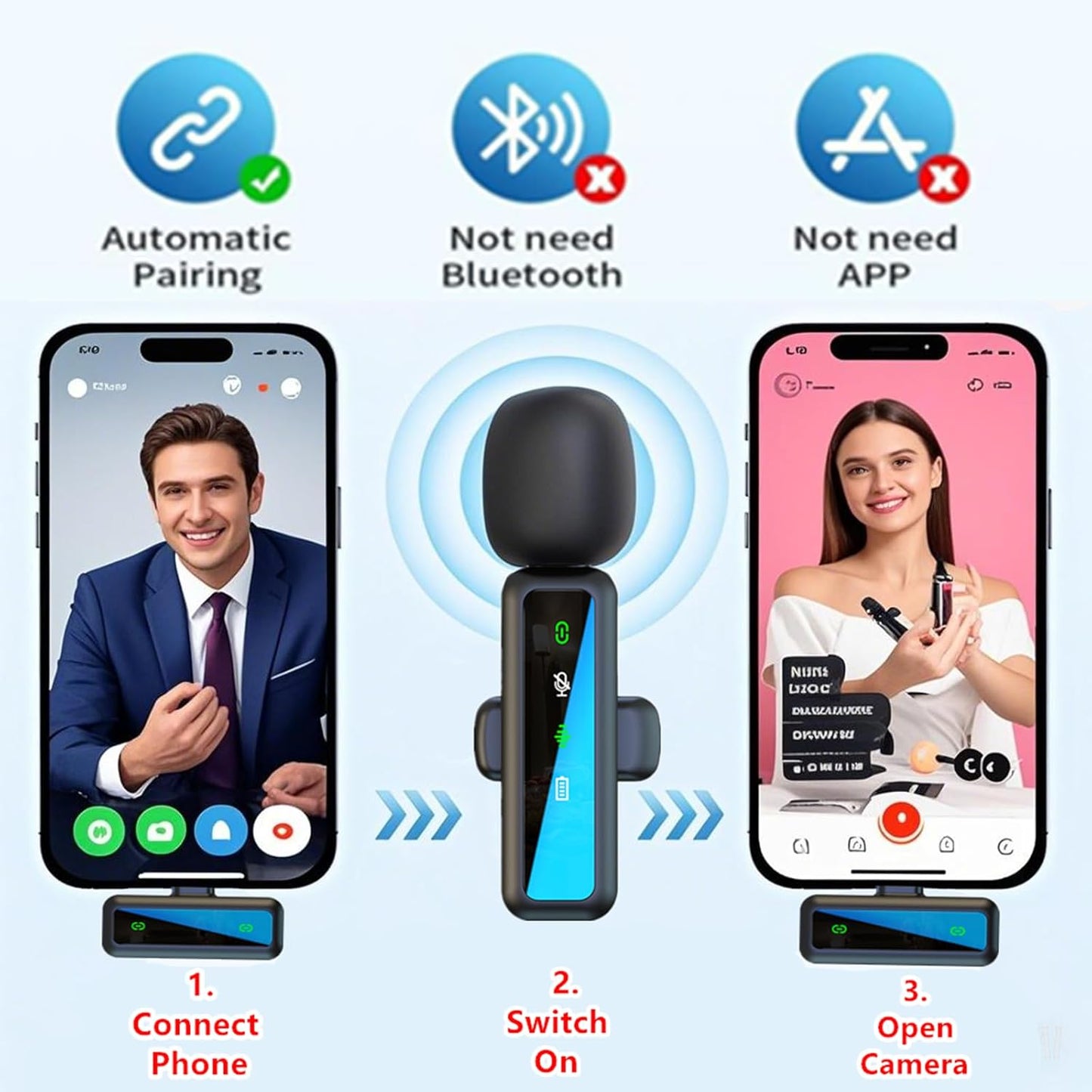 Wireless Lavalier Microphone for Iphone - Ipad, Android Phone Computer, Mini Microphone for Live Streaming, Video Recording, Outdoor or Indoor Interviews, Youtube, Tiktok, Vlog (Black)