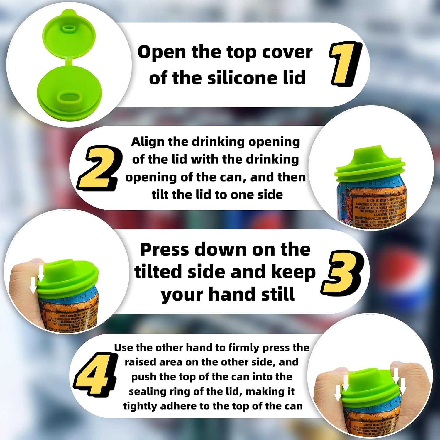 4 Pack Silicone Soda Can Lids,Soda Can Cover Lids,Silicone Canning Lids,Beverage Can Covers Reusable Protector for Soda, Beer, Drink, Juice, Coke, Fits Standard Cans(St-1)