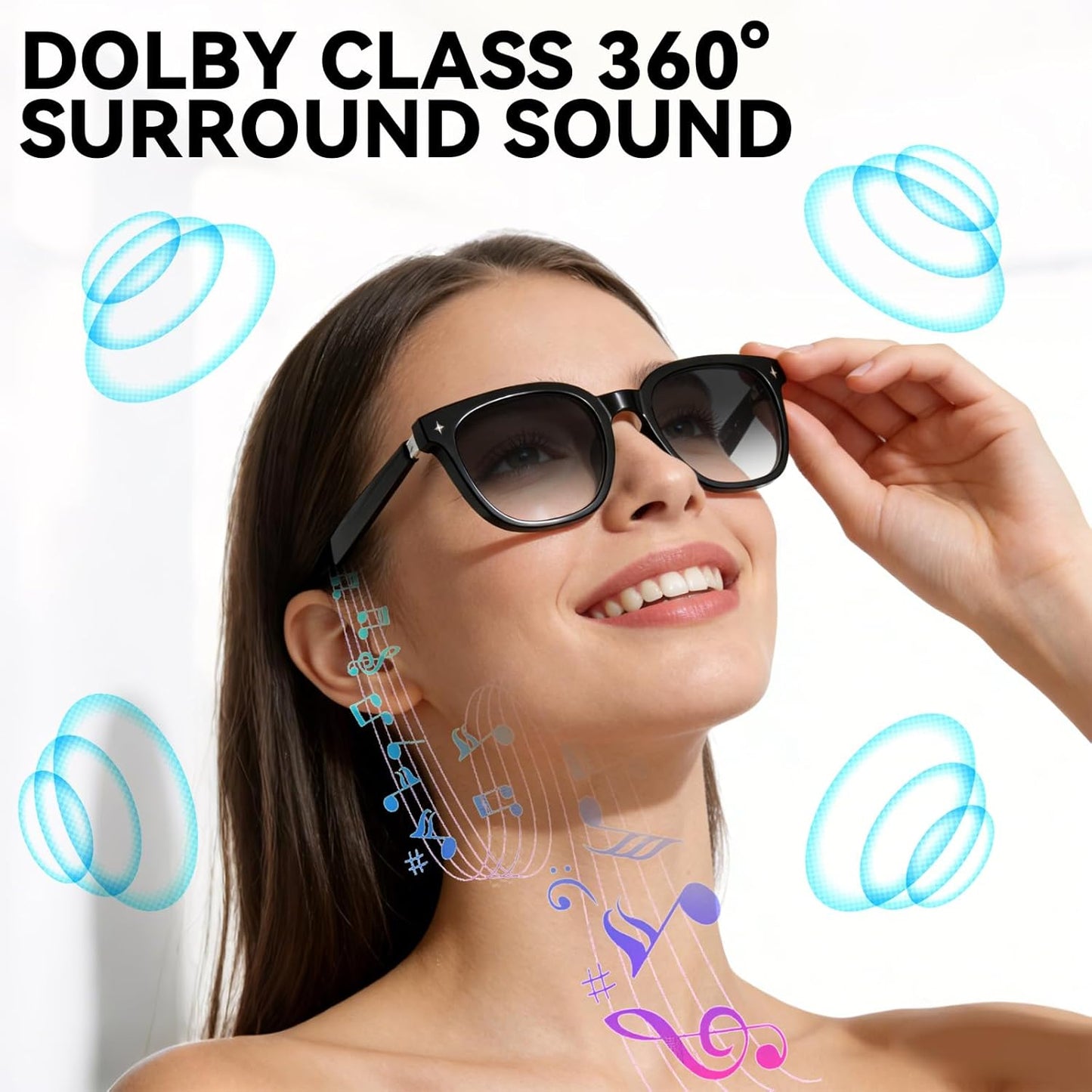 Smart Bluetooth Glasses for Men Women, Ai Smart Glasses with Open-Ear Audio, Voice Control, Real-Time Translation, Hands-Free Calls, Bluetooth Sunglasses for Daily Use, Travel