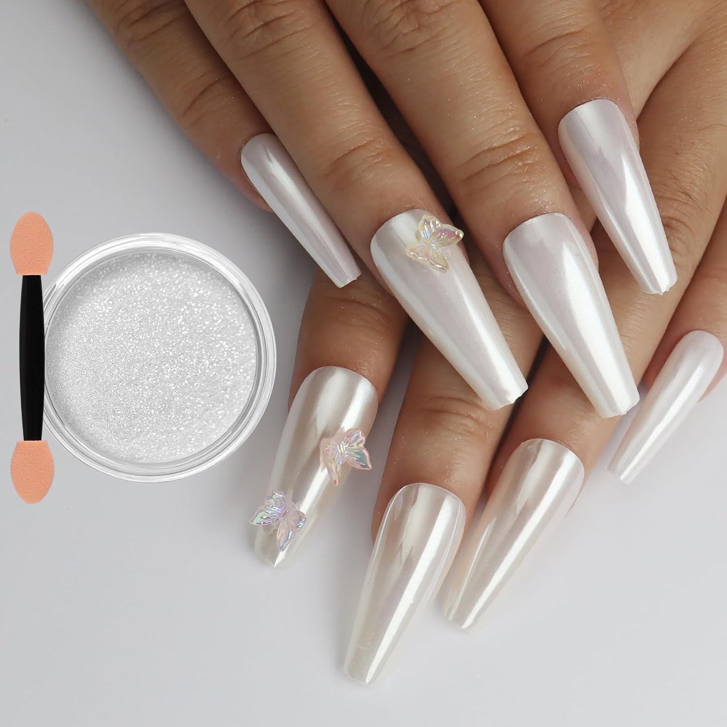White Pearl Chrome Nail Powder, Iridescent Aurora Powder Metallic Mirror Effect Glitter Powder Pearlescent Ice Transparent Mermaid Pigment Pearl Glitter Dust Kit for Nail Art Decoration