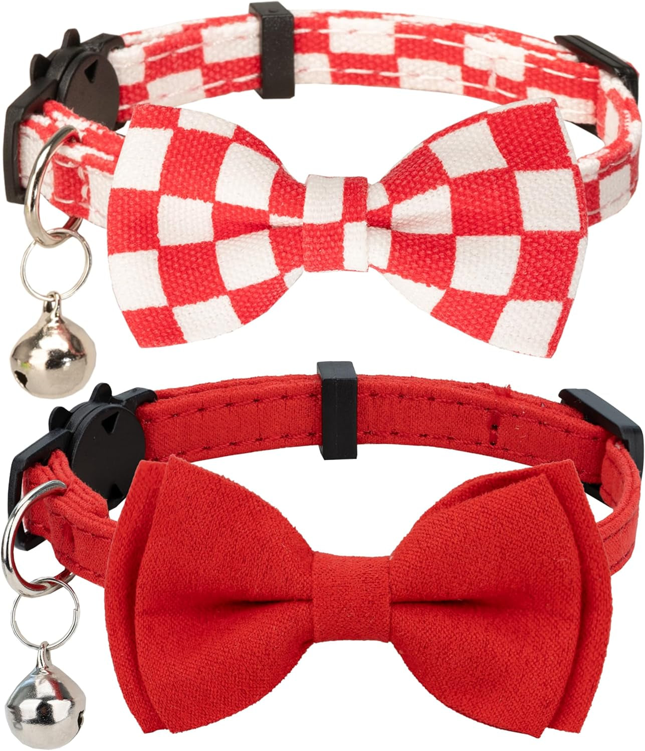 Collar for Cat Pet Breakaway with Bell Bowtie Detachable Bow Adjustable Safety Kitten Puppy Girl Boy 2Pcs Pink Leopard & Pure