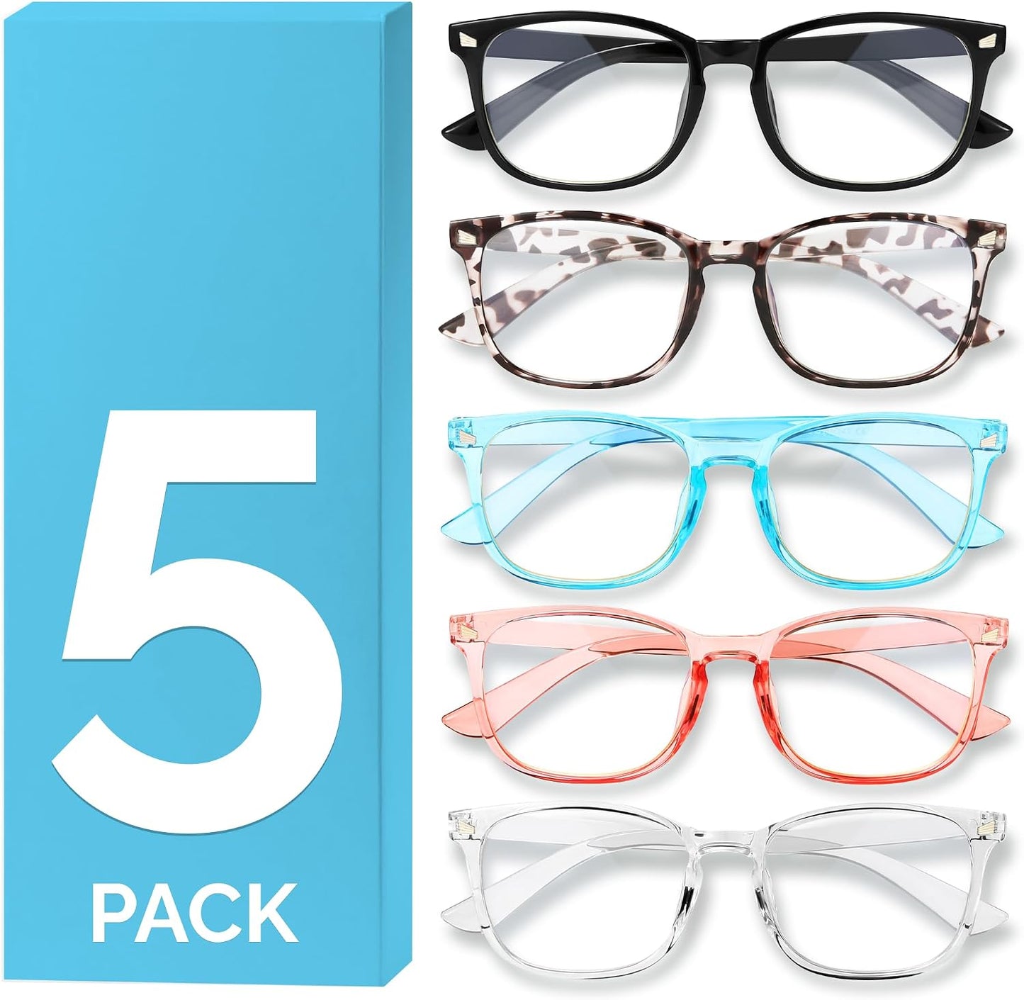 6 Pack Blue Light Blocking Glasses for Women Men – Stylish Computer & Gaming Glasses, Fashion Square Frame Eyewear