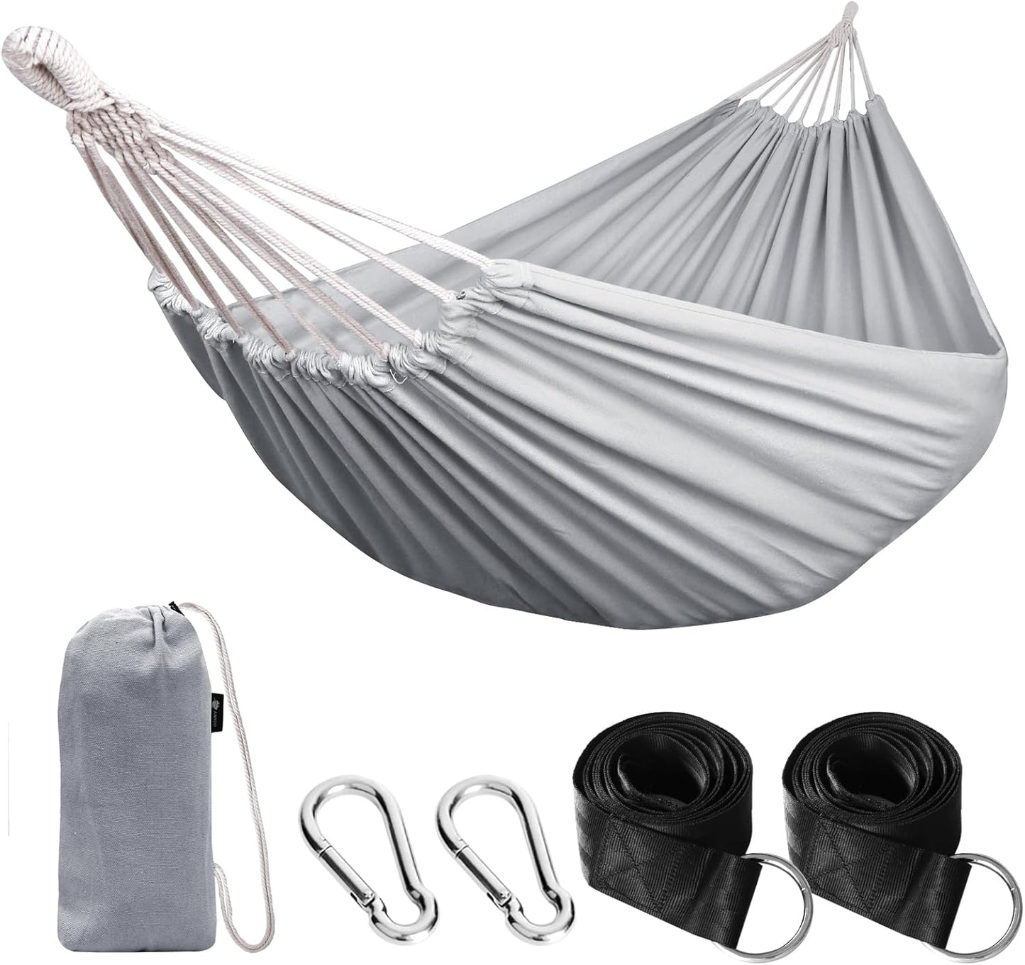 Cotton Hammock Portable Camping Hammocks for Hanging Sturdy Garden Comfortable Fabric Hammock with Tree Straps up to 660Lbs with Travel Bag for Camping Outdoor/Indoor Patio Backyard