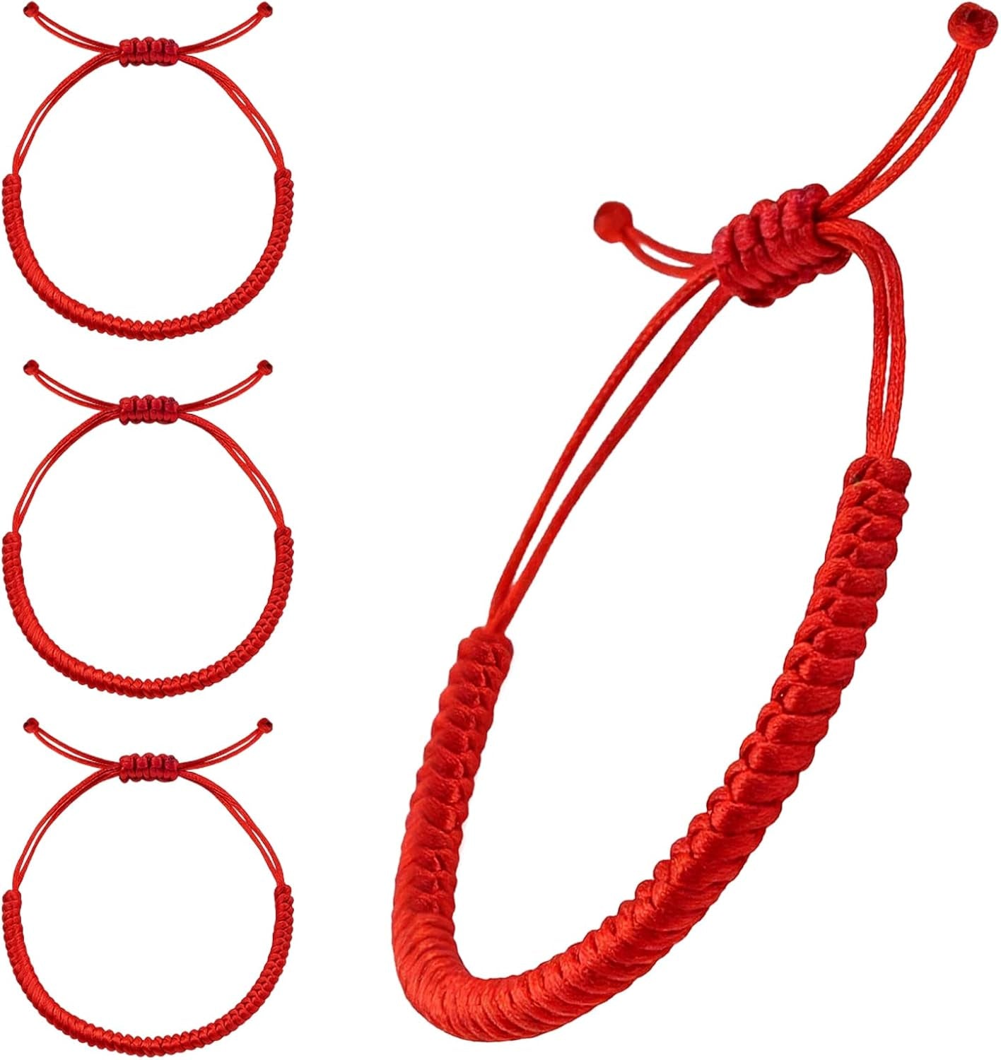 4-Pack Red Bracelets - Braided Lucky Cord Bracelet Strap for Women & Man - Adjustable Knot Red String Bracelet Amulet for Protection Good Luck Success Friendship Graduation Birthday Lovers Gift