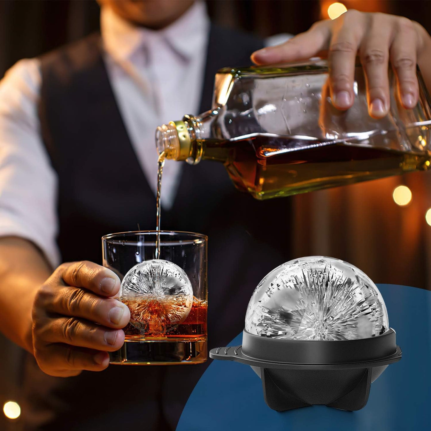 Bourbon Ice Cube Molds - round Ice Cube Mold Set of 4-2.5 Inch - Tight Sealing, Leak Proof Silicone Big Sphere Ice Ball Makers for Whiskey, Scotch