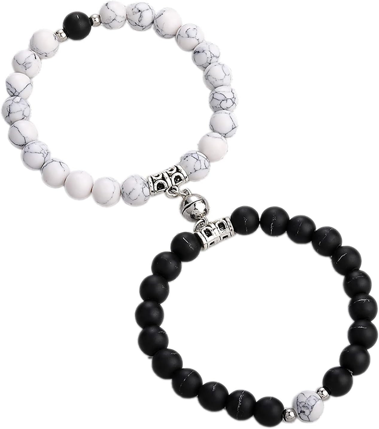 2Pcs Natural Stone Chakra Tiger Eye Beads Bracelet Couples Matching Frosted Stone Bracelet for Women Men Best Friend Lovers Friendship Unisex Jewelry Gift