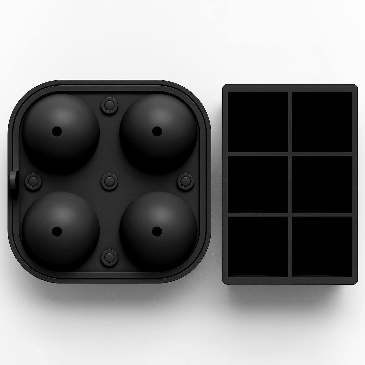 Ball Ice Cube Tray and Big Ice Cube Molds for Whiskey, Slow-Melting, 100% Silicone, No-Plastic, Easy Release, Ideal for Gifting and Elevating Cocktails (Black, 4 Spheres & 6 Cubes)
