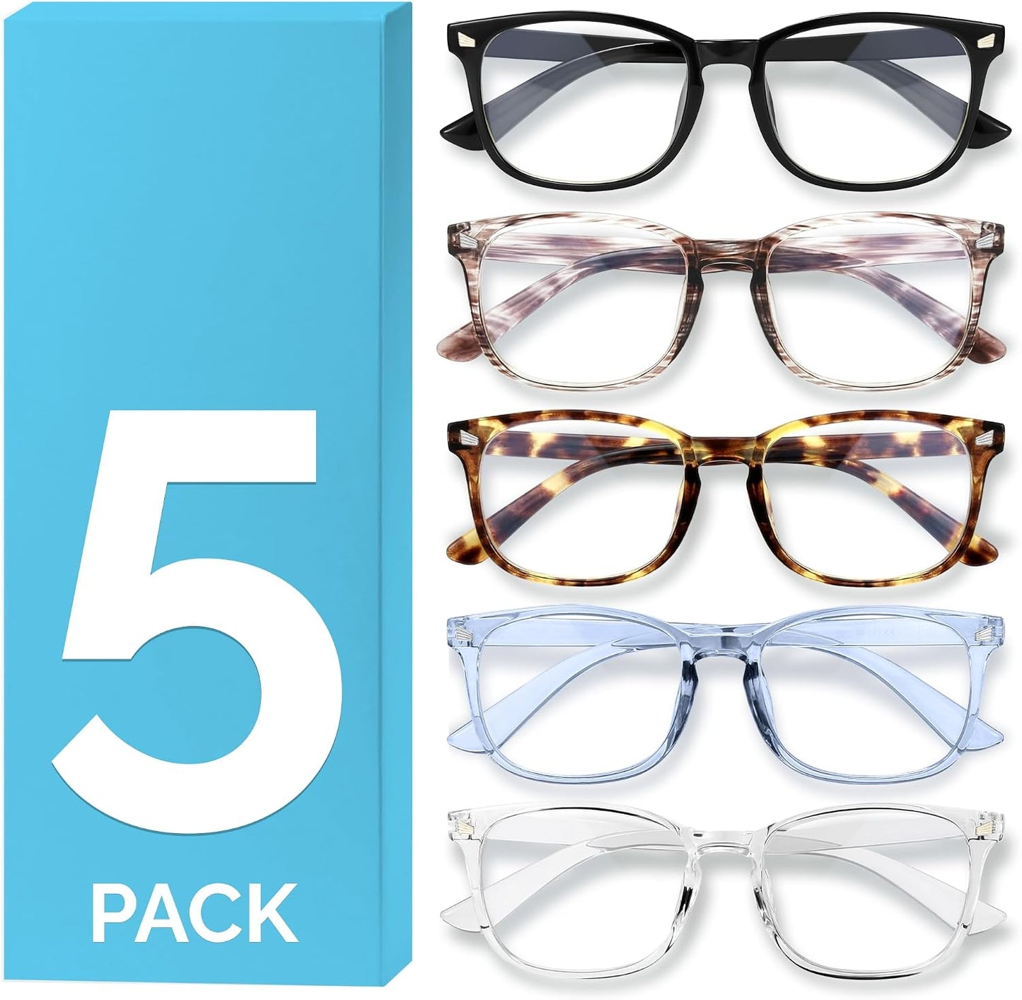 6 Pack Blue Light Blocking Glasses for Women Men – Stylish Computer & Gaming Glasses, Fashion Square Frame Eyewear