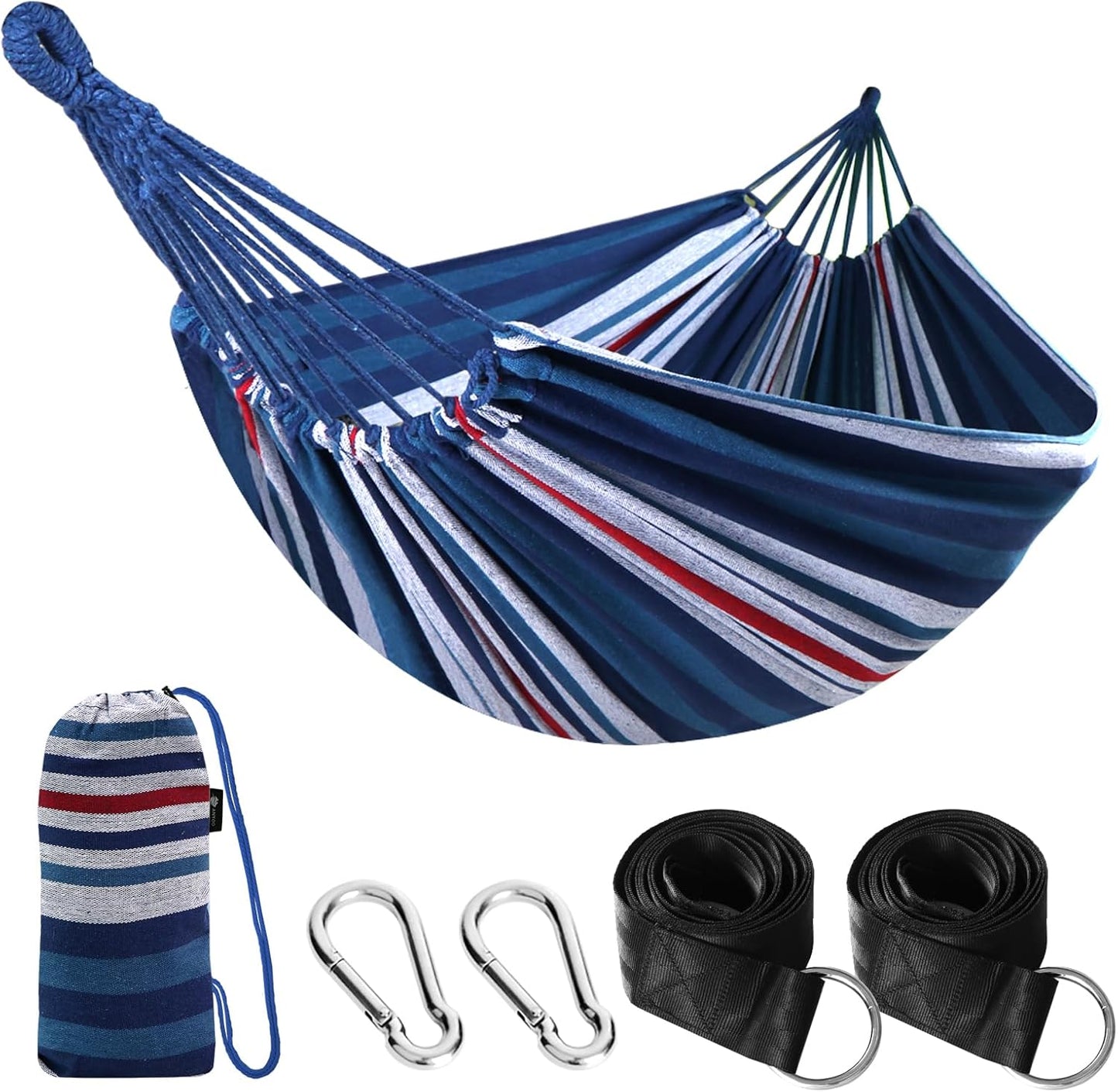 Cotton Hammock Portable Camping Hammocks for Hanging Sturdy Garden Comfortable Fabric Hammock with Tree Straps up to 660Lbs with Travel Bag for Camping Outdoor/Indoor Patio Backyard