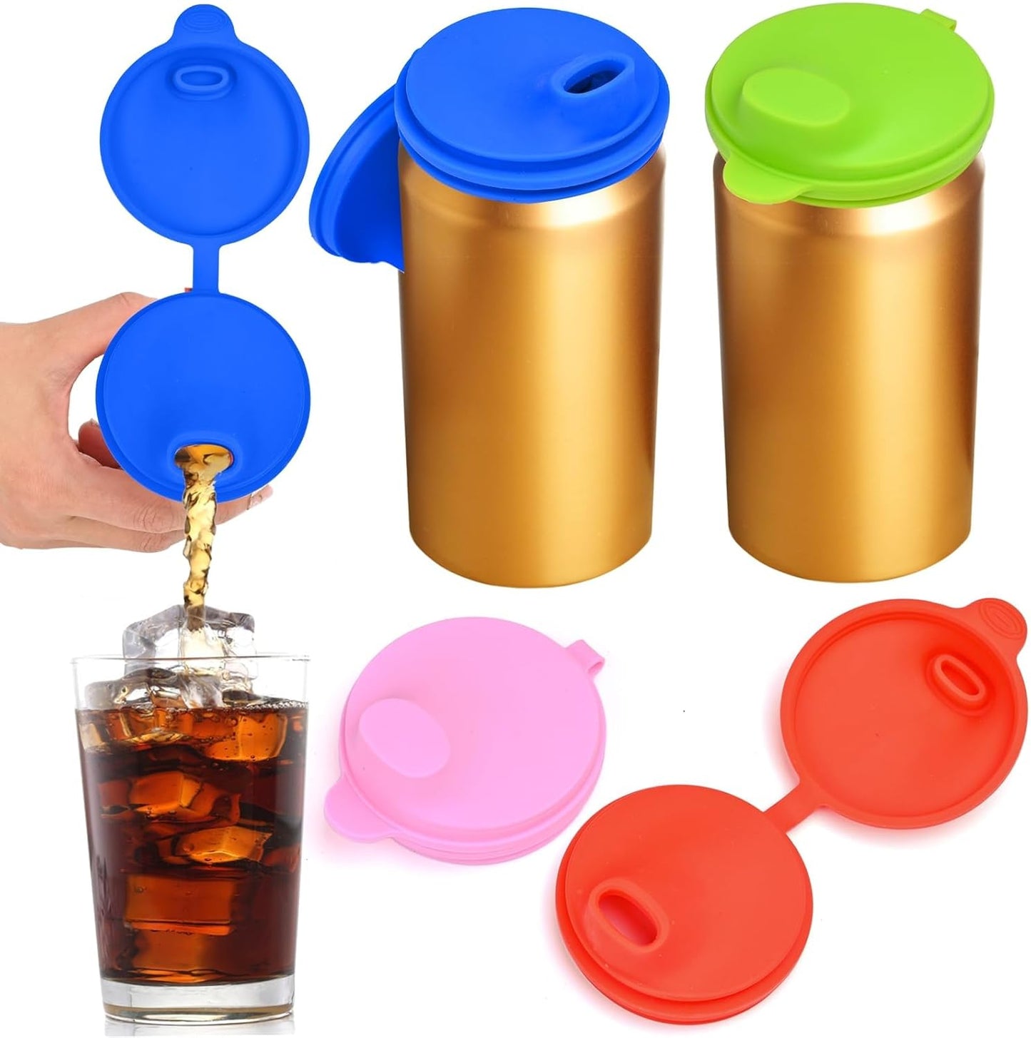 4 Pack Silicone Soda Can Lids,Soda Can Cover Lids,Silicone Canning Lids,Beverage Can Covers Reusable Protector for Soda, Beer, Drink, Juice, Coke, Fits Standard Cans(St-1)