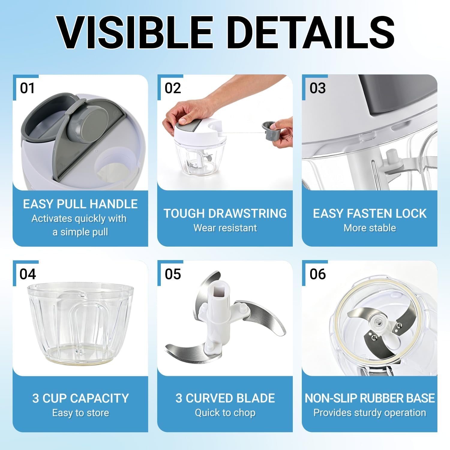 Manual Food Chopper Vegetable Cutter, Pull Chopper with String Garlic Mincer Onion Cutter for Veggies, Ginger, Salad, Fruits, Nuts, Herbs, Etc., 650Ml, Gray