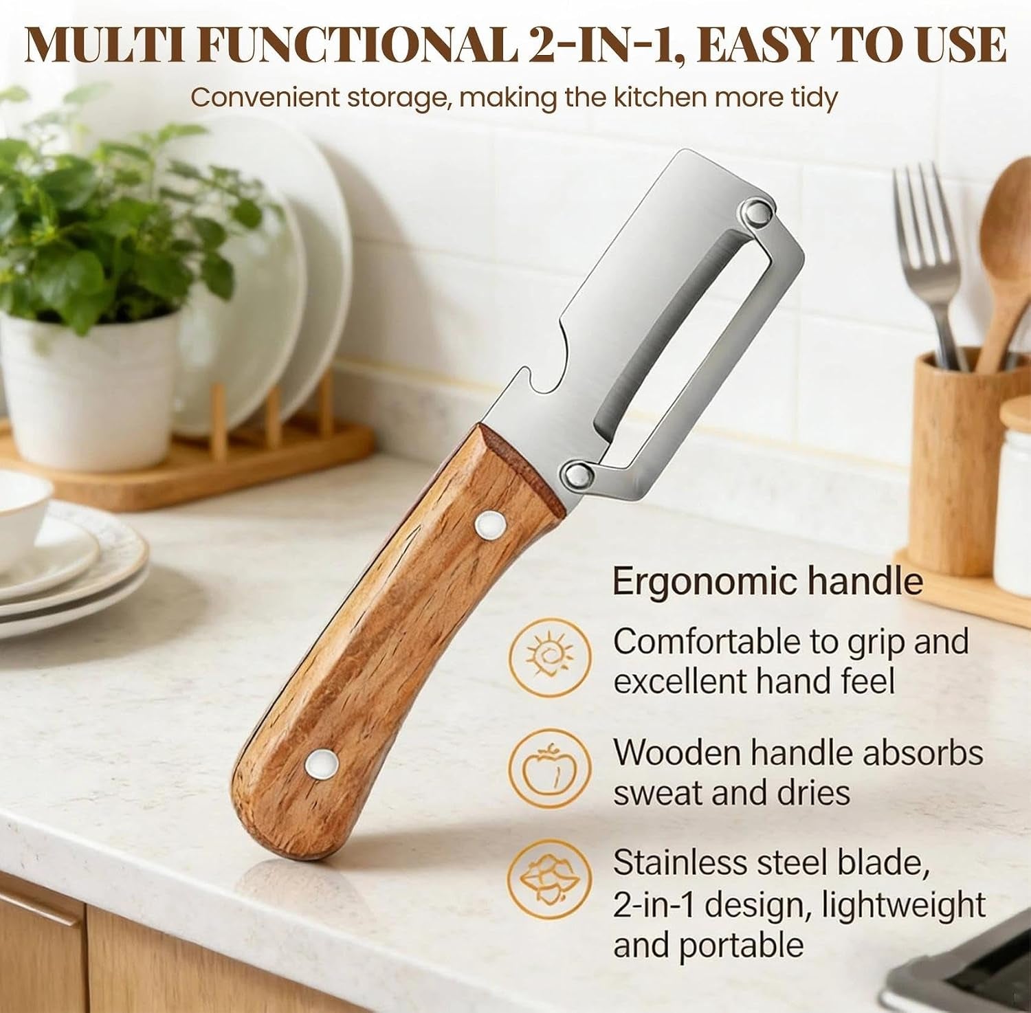 Vegetable Peeler for Kitchen – Potato Peeler, Fruit Peeler, Stainless Steel Blade, Ergonomic Non-Slip Handle, Multi-Functional with Bottle Opener