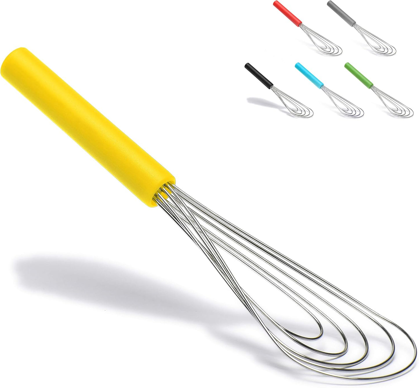 Flat Whisk Silicone Handle Non Slip 10" - 5 Wires Whisk with 10 Heads for Kitchen Cooking Color Red by