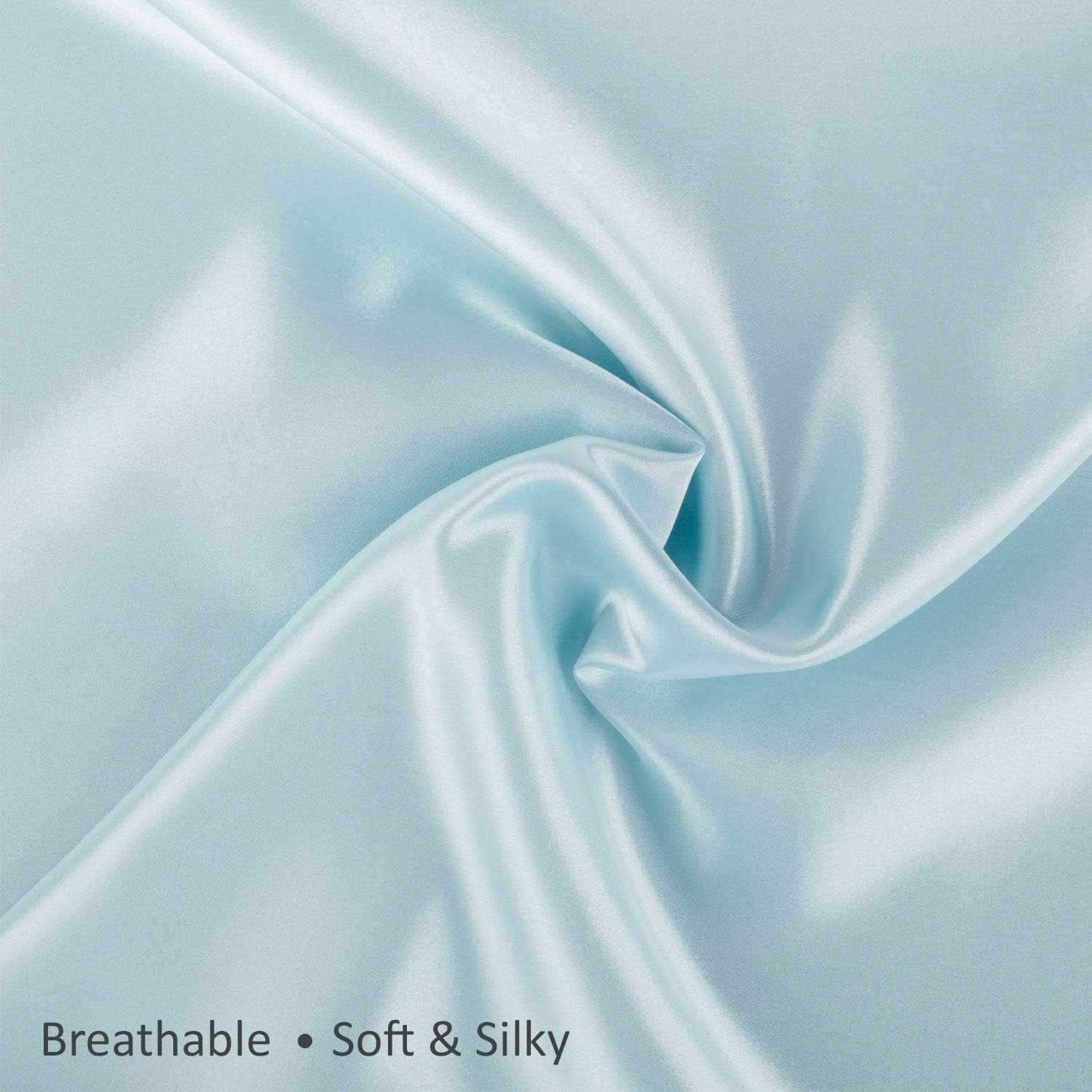 Satin Pillowcase with Zipper, for Hair and Skin Care, Feels Soft and Cool like a Silk Pillowcase, Satin Pillow Cases 2 Pack, Slik Pillow Cover, Baby Blue - Standard Size, Set of 2