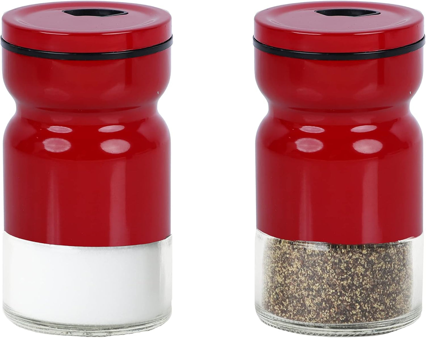 Glass & Metal Salt and Pepper Shaker - Set of 2 Red