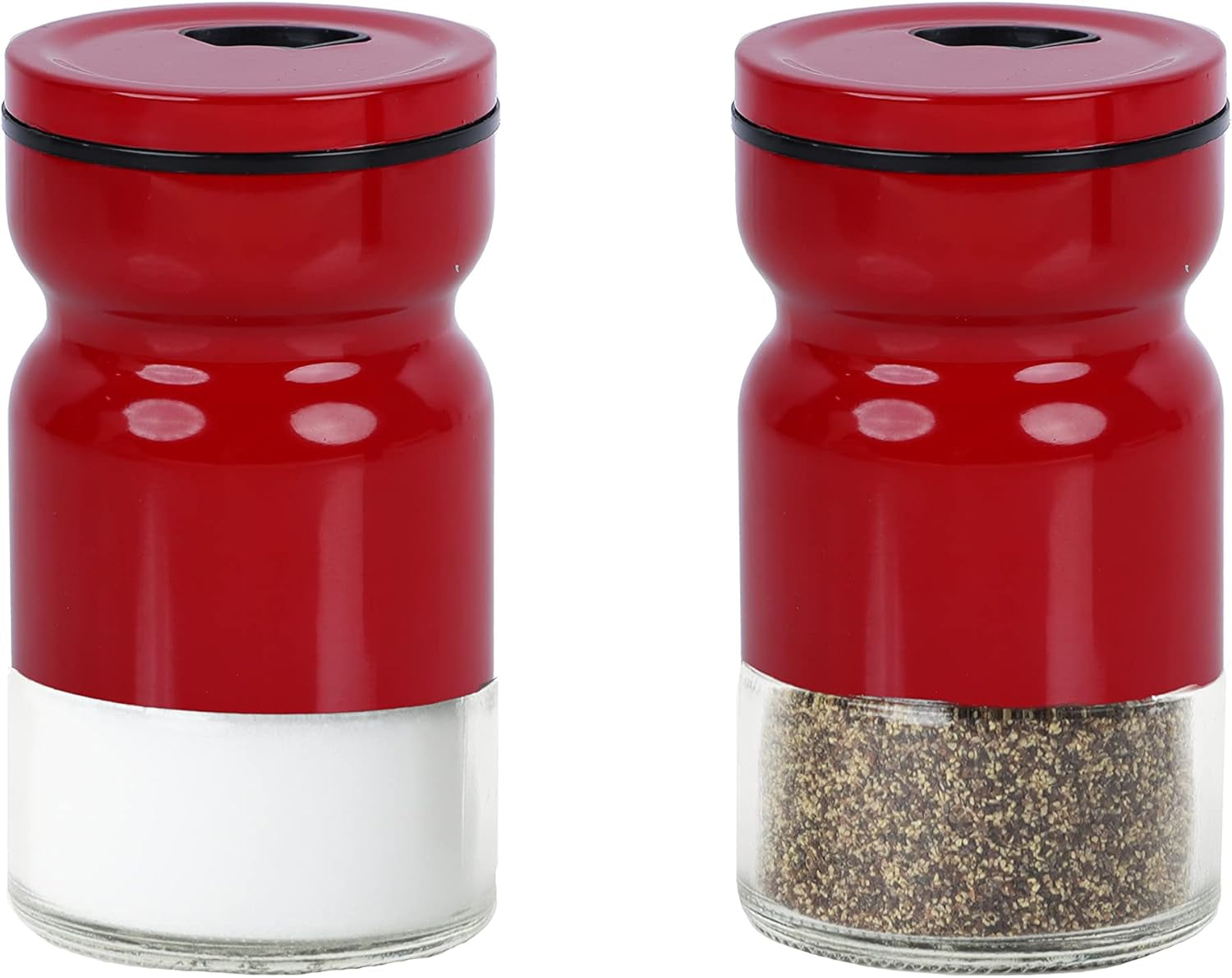 Glass & Metal Salt and Pepper Shaker - Set of 2 Red