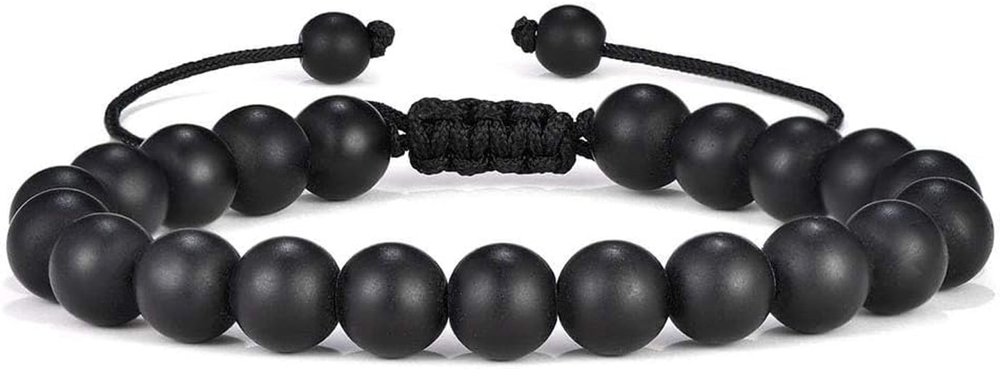 Fathers Day Gift Mens Bracelet - Beaded Natural Stone 8Mm Tiger Eye Matte Agate Lava Rock Bracelets for Men Teen Boys Grandpa Dad Birthday Gifts Jewelry