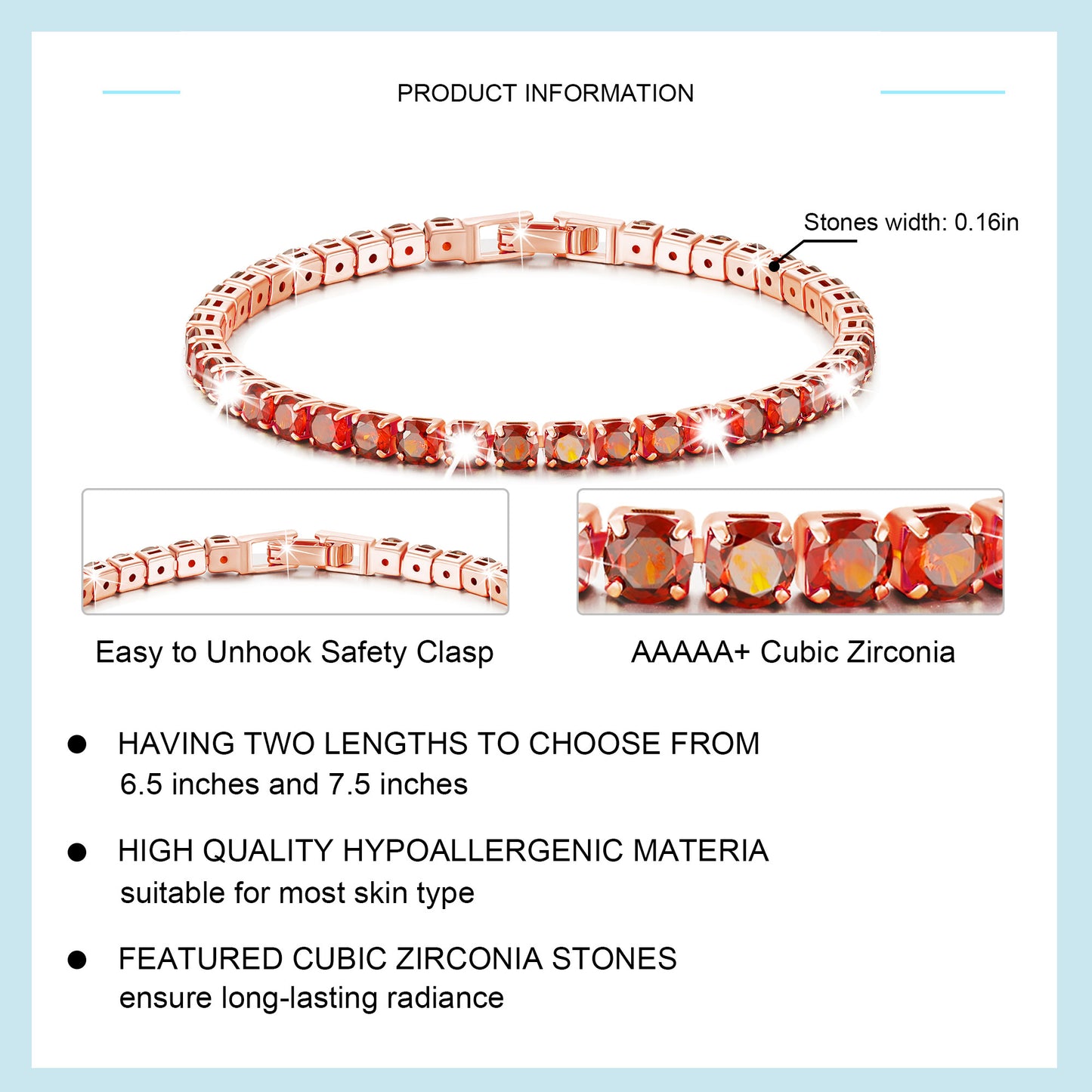 18K Rose Gold Plated Tennis Bracelets for Women Girls Wife,Cz July Birthstone Bracelet with Red Ruby Birthday Graduation Mothers Day Jewelry Gifts Teen Her Girlfriend Adults Kids Age Ideas