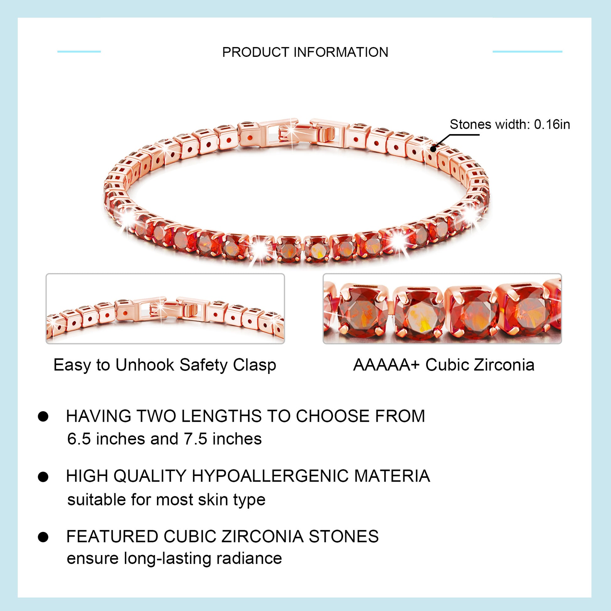 18K Rose Gold Plated Tennis Bracelets for Women Girls Wife,Cz July Birthstone Bracelet with Red Ruby Birthday Graduation Mothers Day Jewelry Gifts Teen Her Girlfriend Adults Kids Age Ideas