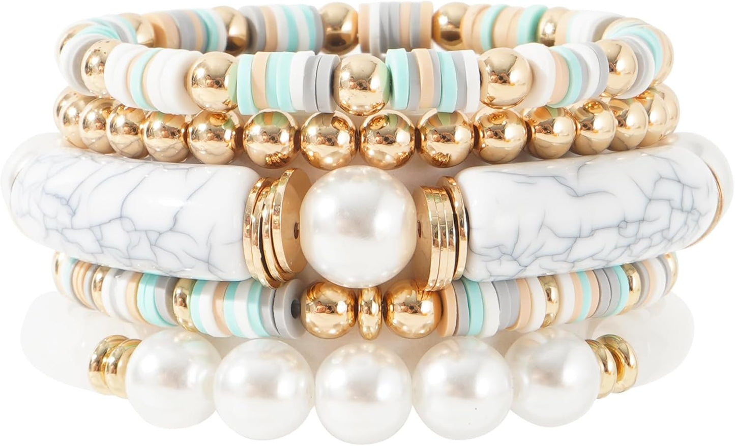 Simple Beaded Gold Plated Bangles Bracelet Chunky Bamboo Tube Curved Stacking Clear Acrylic Colorful Beads Stretchable Gold Plated Bracelets Set for Women