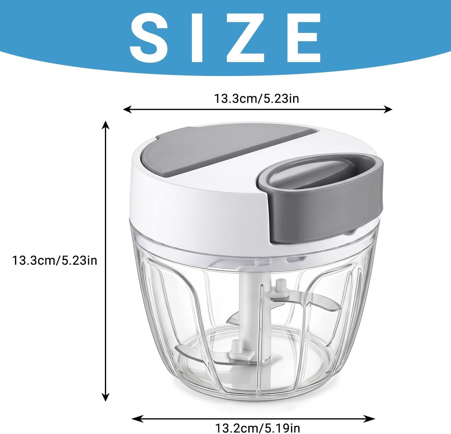 Manual Food Chopper Vegetable Cutter, Pull Chopper with String Garlic Mincer Onion Cutter for Veggies, Ginger, Salad, Fruits, Nuts, Herbs, Etc., 650Ml, Gray
