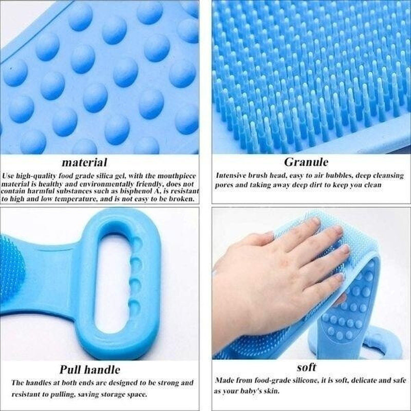 Silicone Bath Towel Rub Body Brush Shower Pull Back Strip Scrubber Exfoliating