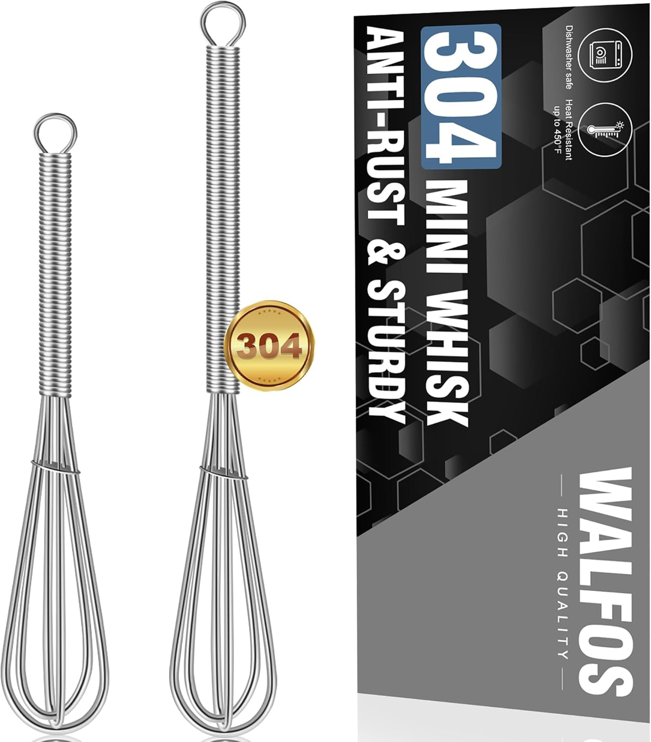 Silicone Whisk,Stainless Steel Wire Whisk Set of 3 -Heat Resistant 480°F Kitchen Whisks for Non-Stick Cookware,Balloon Egg Beater Perfect for Blending,Whisking,Beating,Frothing & Stirring,Black