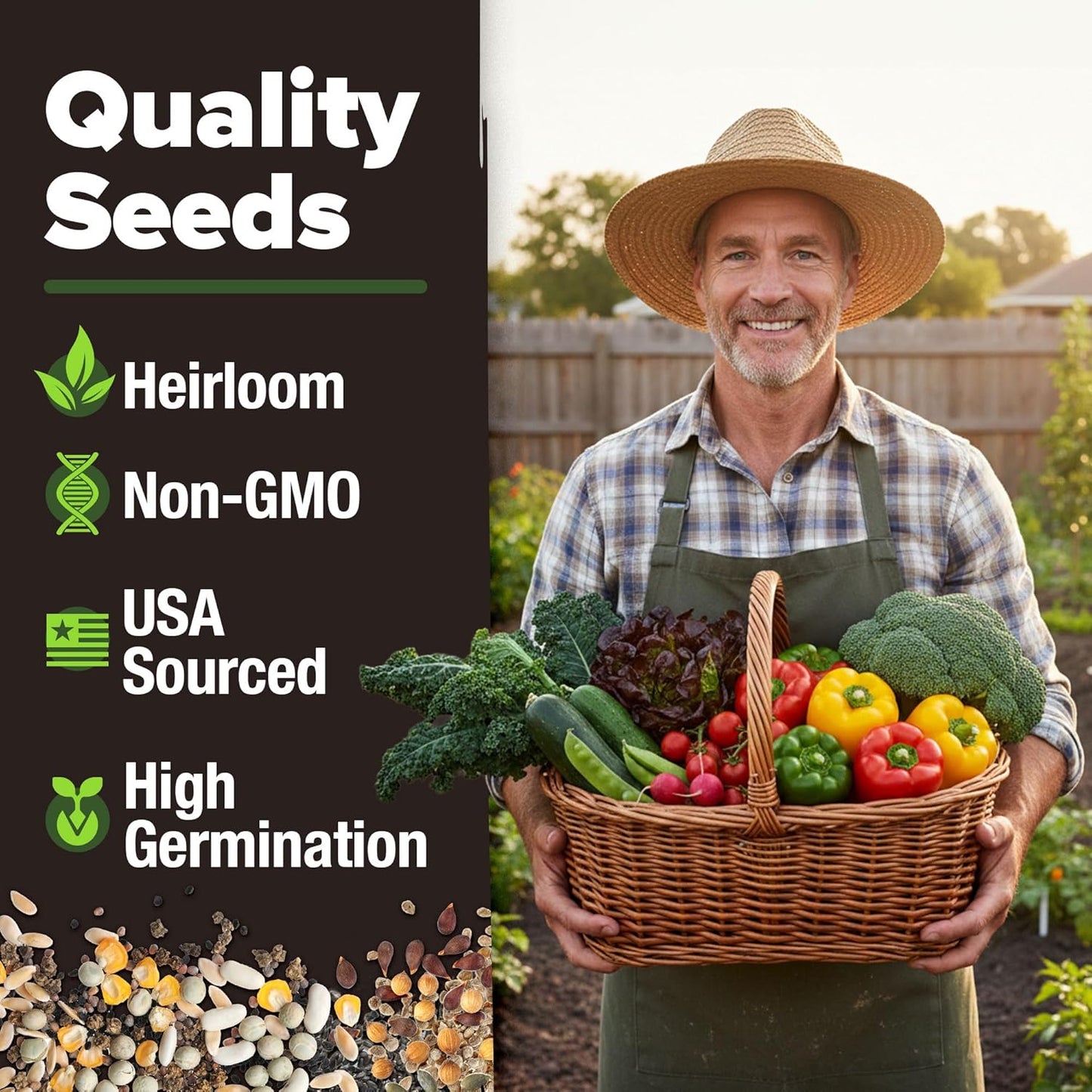 10 Variety Survival Seed Vault 5,700+ USA Grown Heirloom Non-Gmo Vegetable Seeds for Planting, High Germination, Garden Starter Kit, Emergency Food Supply, Indoor Outdoor