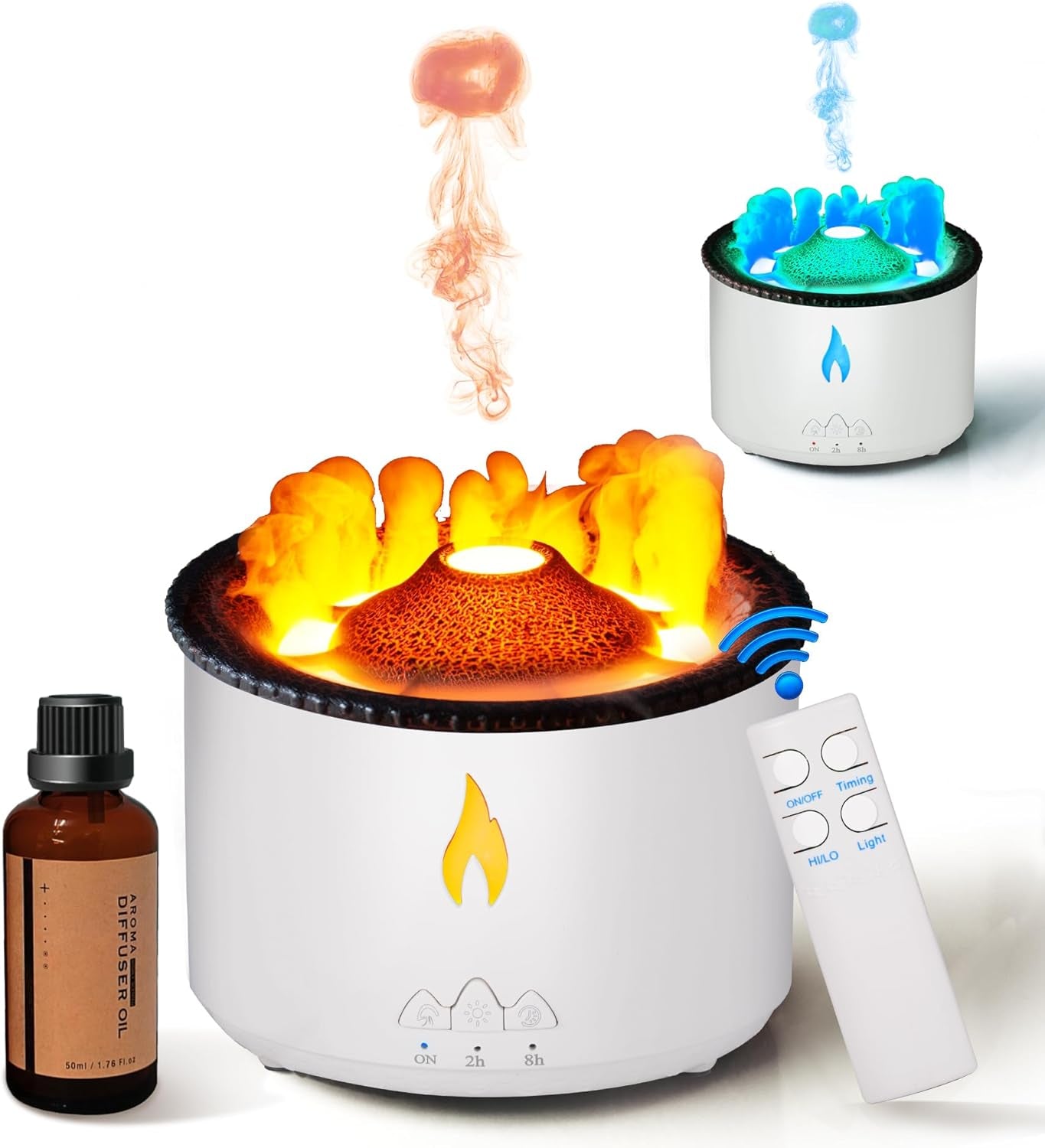 Aroma Essential Oil Diffuser 360 Ml,Volcano and Flame Diffuser/Humidifier,Give1.76 Oz Hotel Collection Essential Oils,Blue/Red Light Selection,Diffusers for Home,Large Room(Black Cracks)