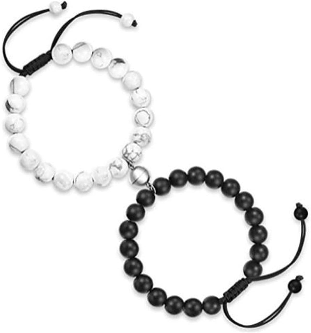 2Pcs Natural Stone Chakra Tiger Eye Beads Bracelet Couples Matching Frosted Stone Bracelet for Women Men Best Friend Lovers Friendship Unisex Jewelry Gift