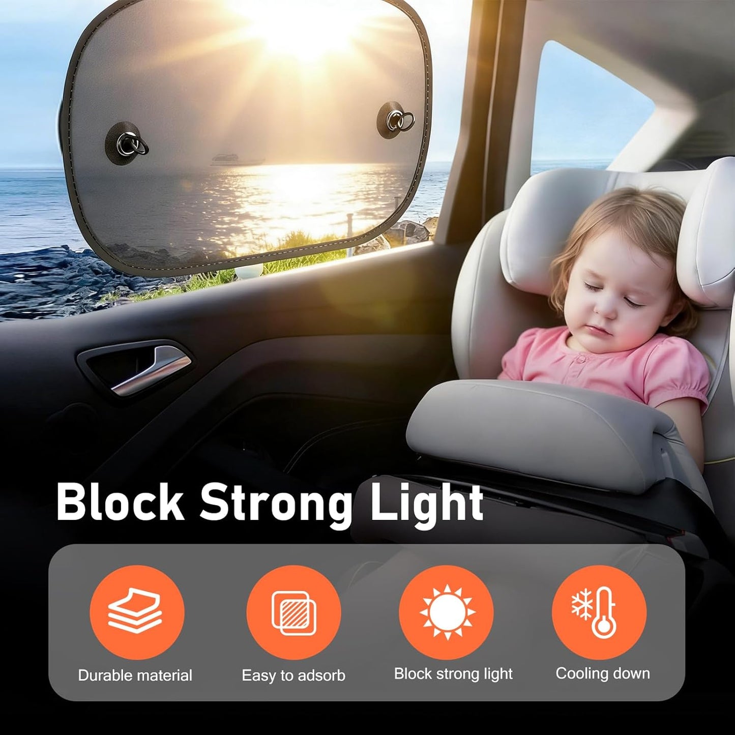 2 Pack Car Window Shades, Universal UV Protection Sunshade for Side Windows, Strong Light Glare Blocking Suction Cup Curtain, Privacy Shield for Baby Sleeping Camping Napping, Fit 98% Most Cars