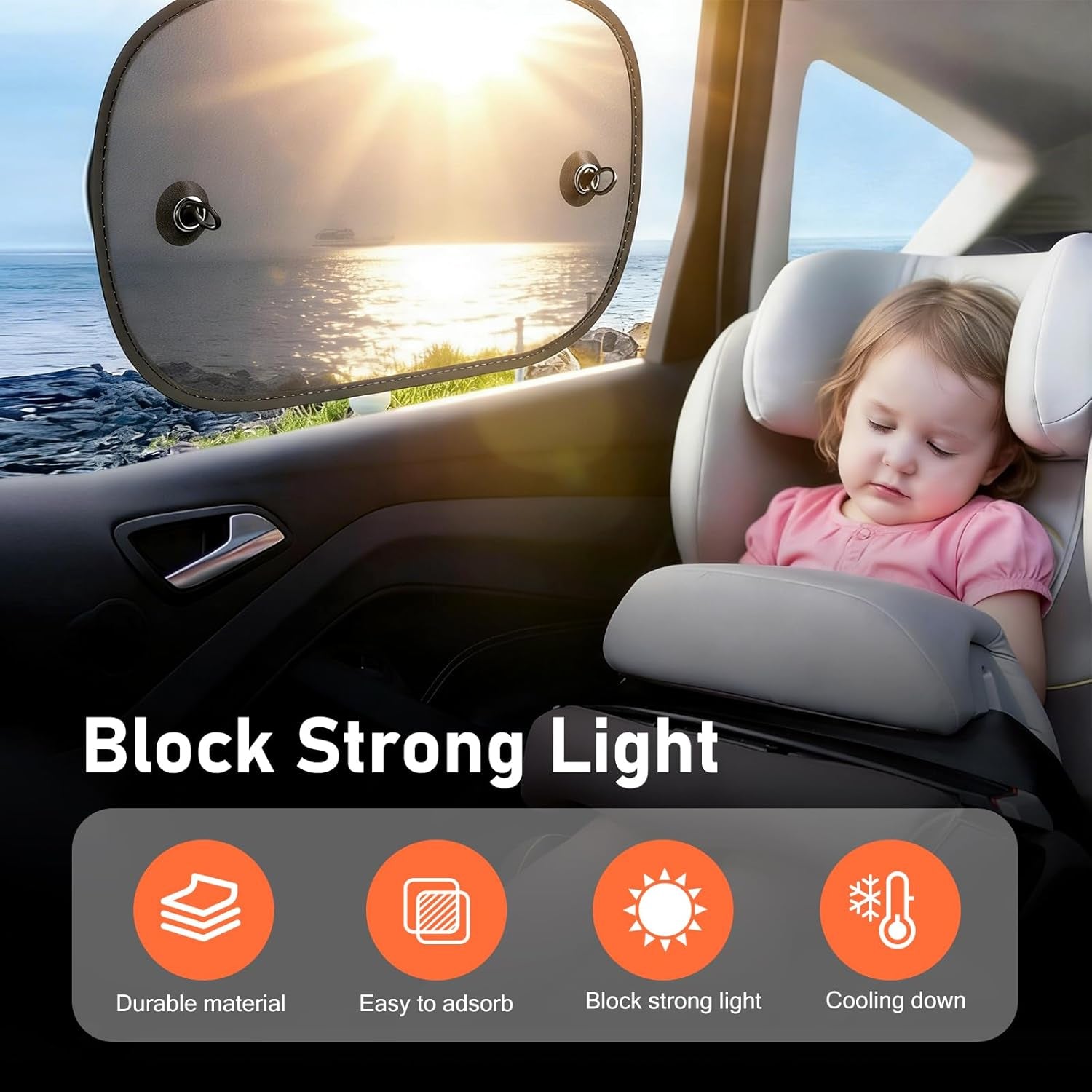 2 Pack Car Window Shades, Universal UV Protection Sunshade for Side Windows, Strong Light Glare Blocking Suction Cup Curtain, Privacy Shield for Baby Sleeping Camping Napping, Fit 98% Most Cars
