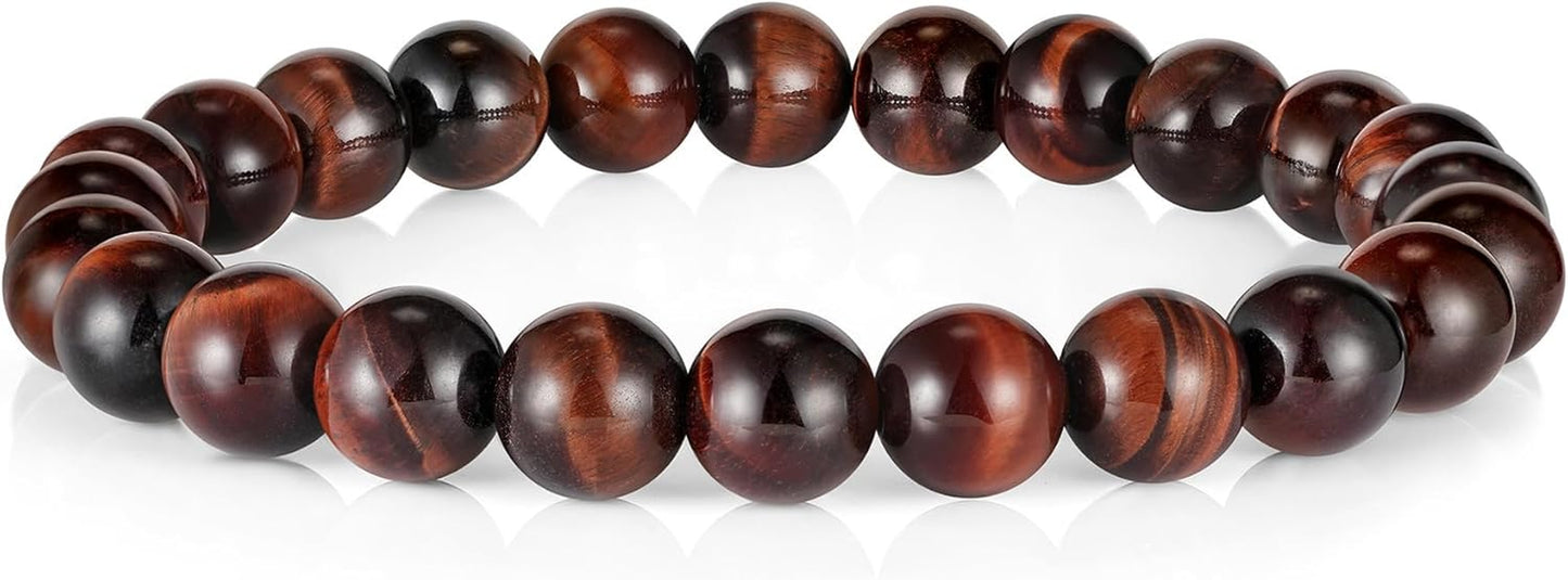 Fathers Day Gift Mens Bracelet - Beaded Natural Stone 8Mm Tiger Eye Matte Agate Lava Rock Bracelets for Men Teen Boys Grandpa Dad Birthday Gifts Jewelry