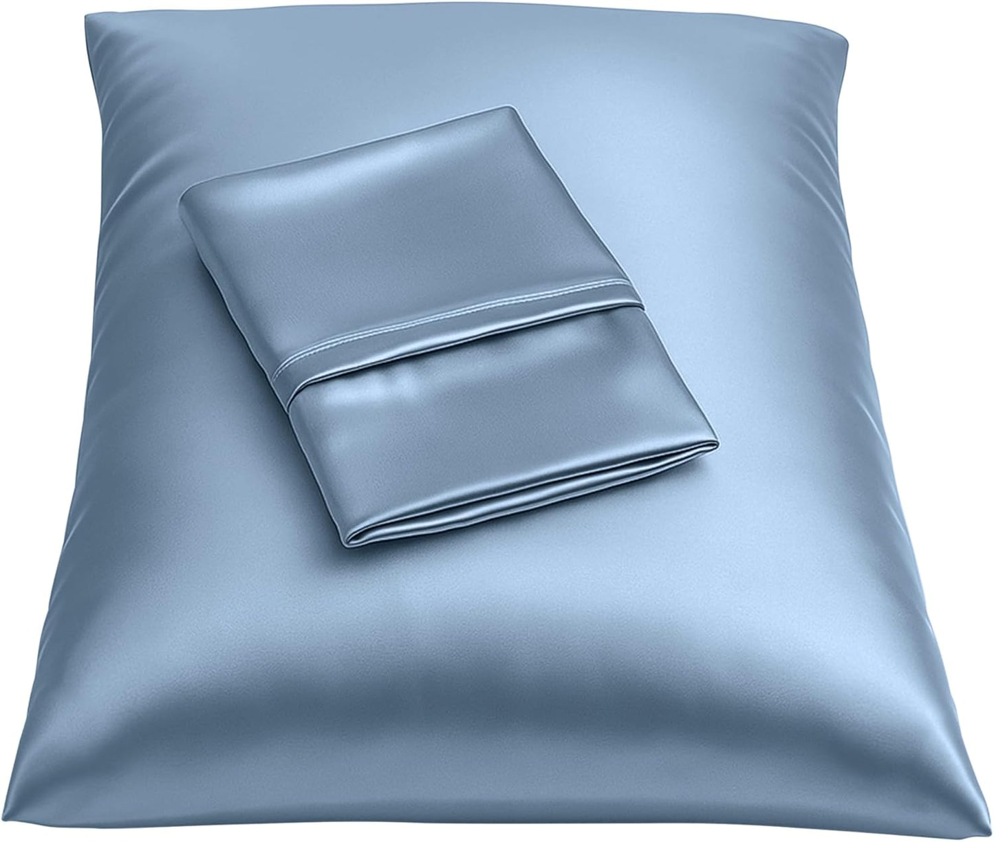 Satin Pillowcase with Zipper, for Hair and Skin Care, Feels Soft and Cool like a Silk Pillowcase, Satin Pillow Cases 2 Pack, Slik Pillow Cover, Baby Blue - Standard Size, Set of 2