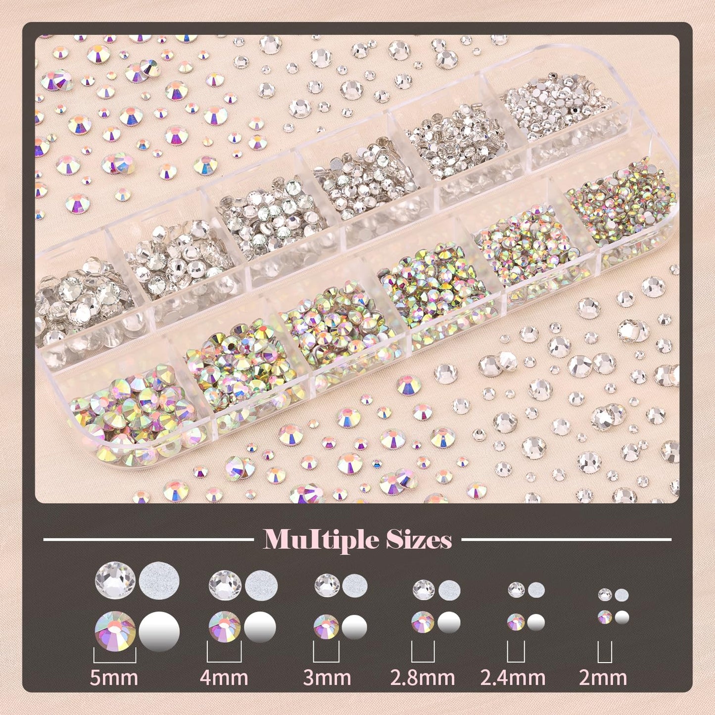 Nail Art Rhinestone Kit, 15Ml Rhinestone Gel Glue+Colorful Gems+Flatback Glass Crystal Ab&Clear Gemstones with Pickup Tools for Bedazzling Nail and Face Makeup