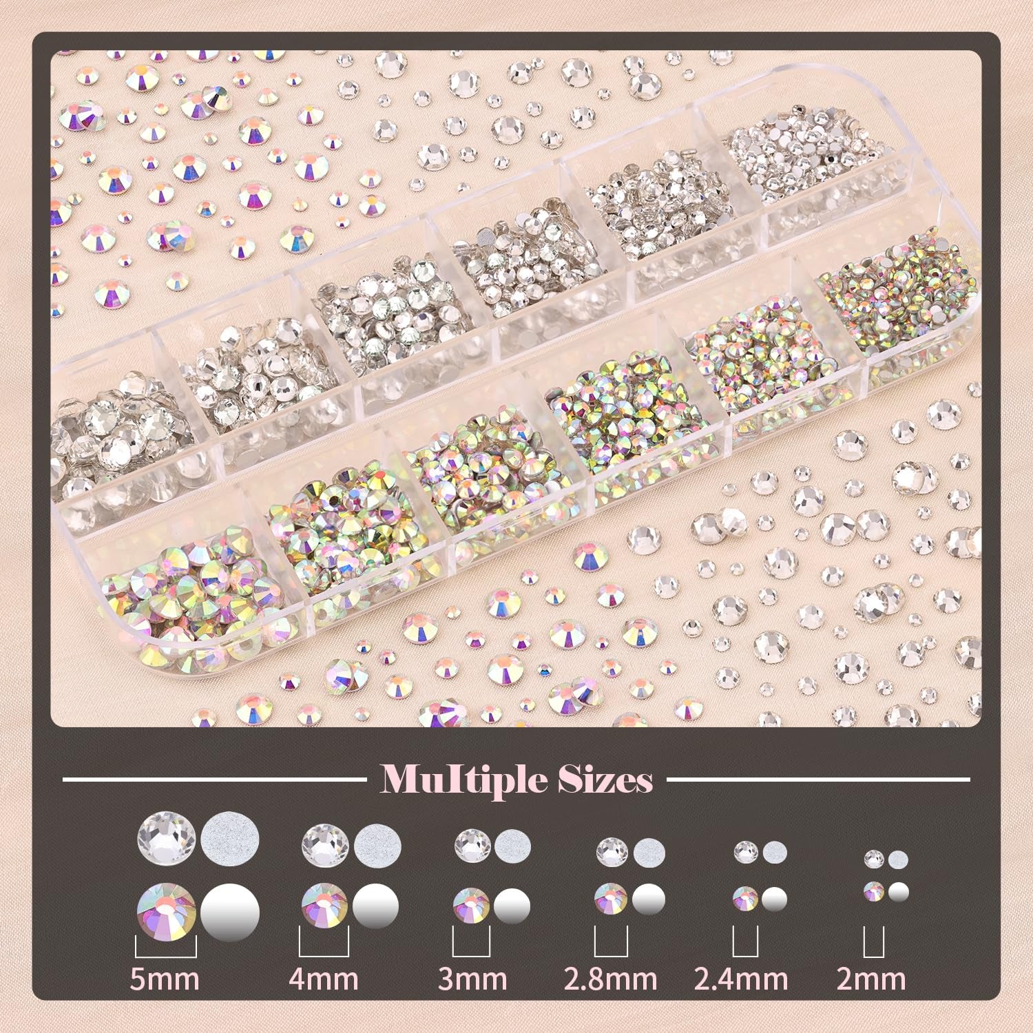 Nail Art Rhinestone Kit, 15Ml Rhinestone Gel Glue+Colorful Gems+Flatback Glass Crystal Ab&Clear Gemstones with Pickup Tools for Bedazzling Nail and Face Makeup