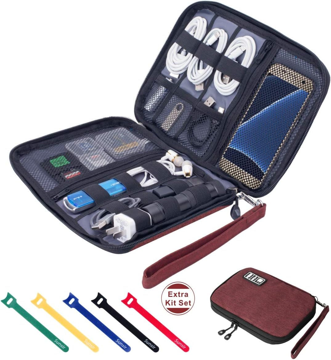 Travel Cable Organizer Bag Waterproof Portable Electronic Accessories Organizer for USB Cable Cord Phone Charger Headset Wire SD Card with 5Pcs Cable Ties(Blue)
