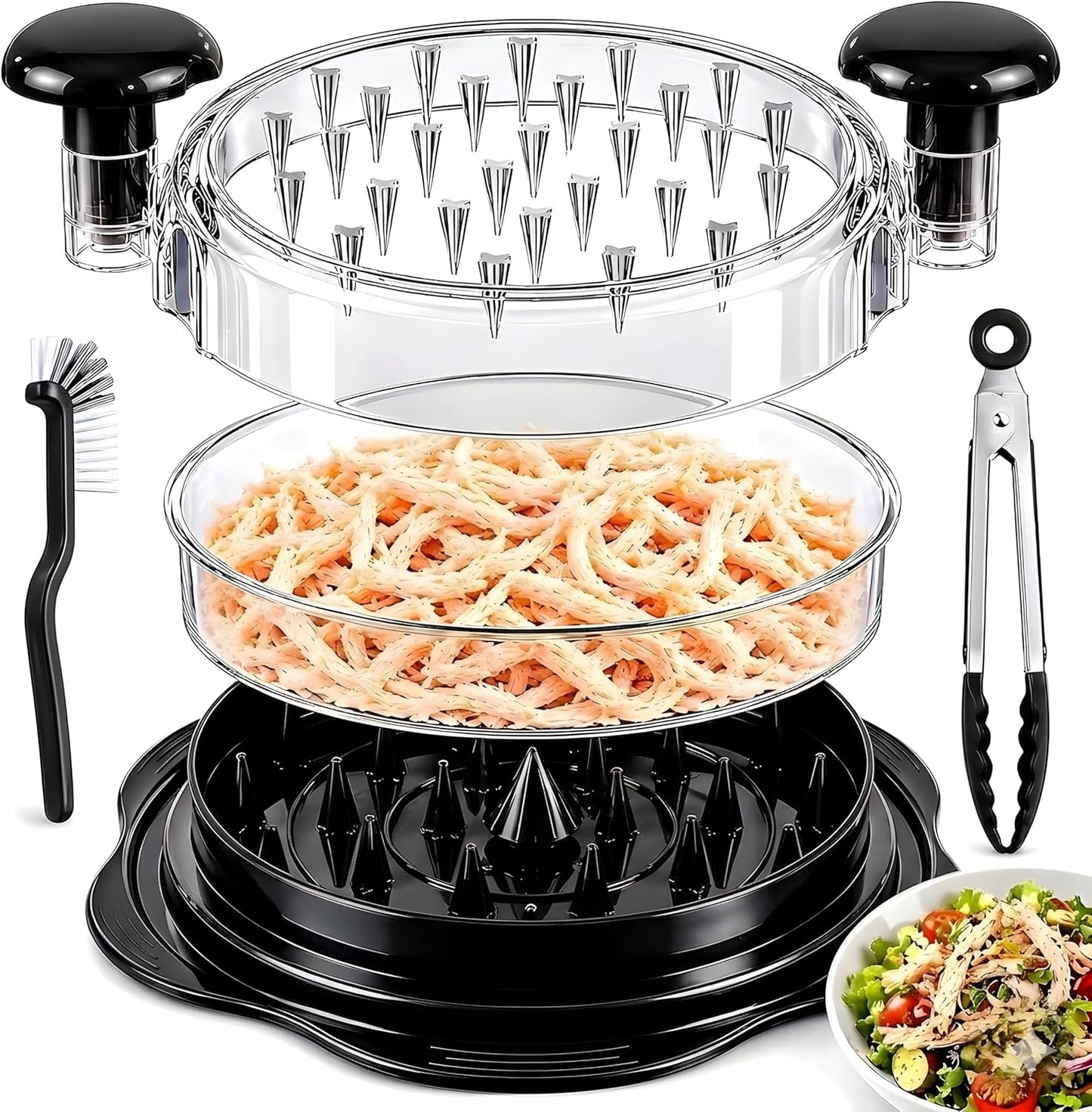 Large Chicken Shredder with Cleaning Brush & Tong 10'' Pro Chicken Shredder Tool Twist Large Stable Anti-Slip Ergonomic Handle, Removable Tray, Dishwasher Safe, BPA Free (Red)