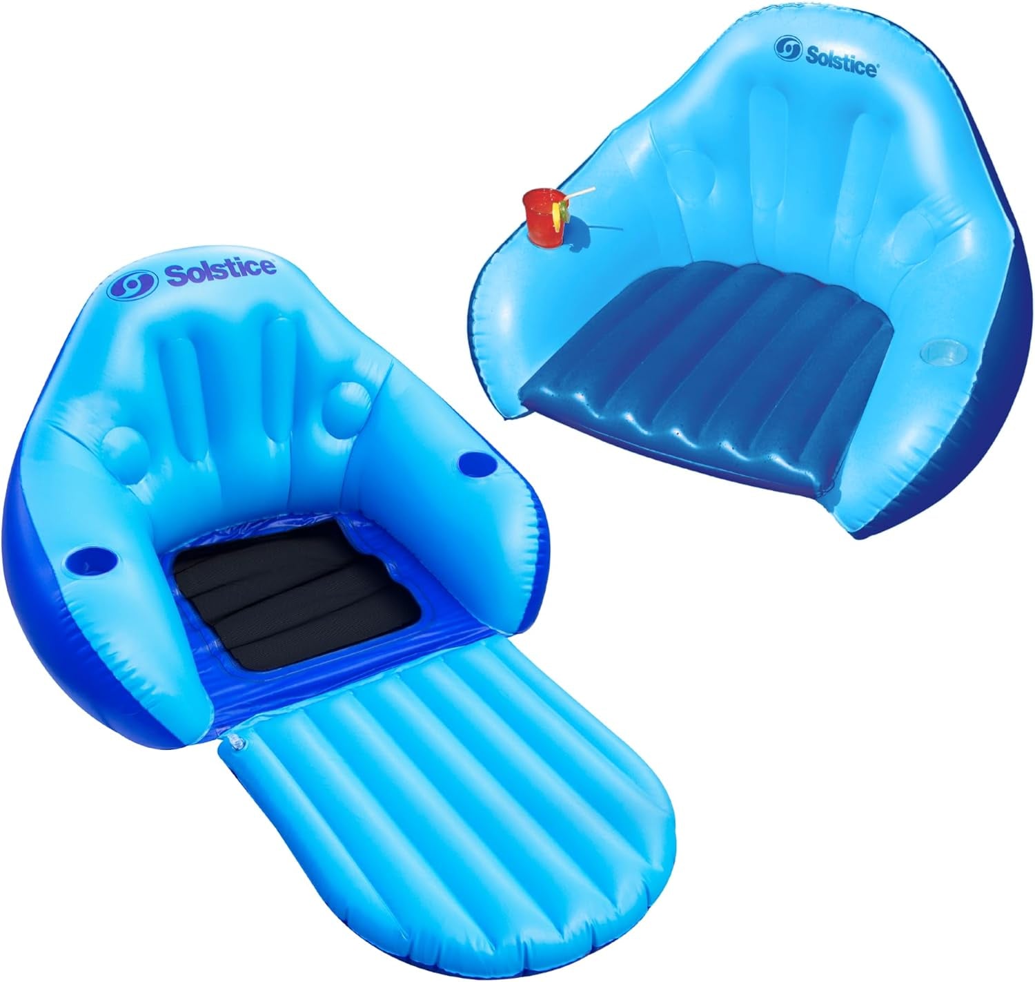 SOLSTICE Inflatable Pool Lounger Float for Relaxation – Raft for Group Pool, Beach & Lake Use, Solo Chair with Convertible Leg Rest, Blue