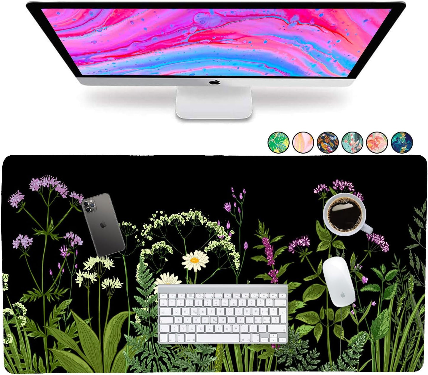 Large Mouse Pad Desk Mat 15" X 30" – Extended Floral Desk Protector for Keyboard & Mouse – Non-Slip Waterproof Cute Office Pad Aesthetic Workstation Mat