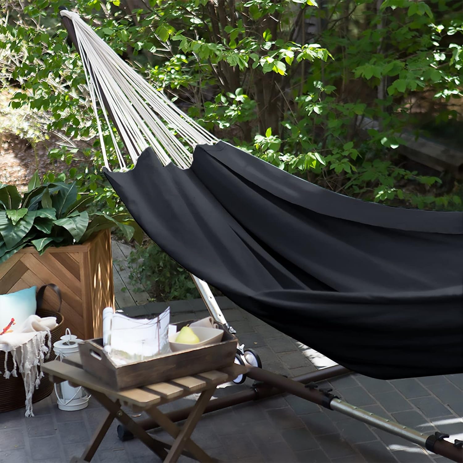 Cotton Hammock Portable Camping Hammocks for Hanging Sturdy Garden Comfortable Fabric Hammock with Tree Straps up to 660Lbs with Travel Bag for Camping Outdoor/Indoor Patio Backyard