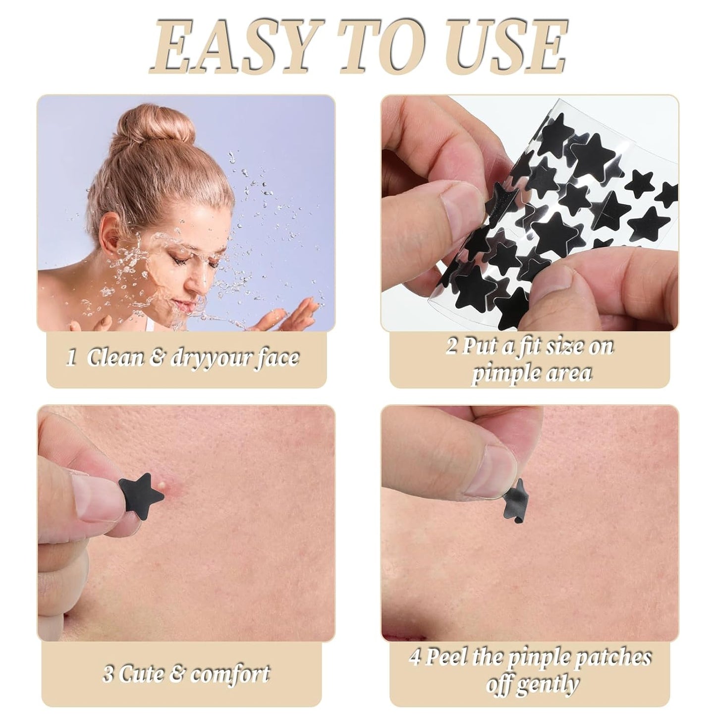 240 Counts Black Star Pimple Patches for Face, Cute Hydrocolloid Star Acne Patches Sticky Spot Stickers Pad Covering Peel Invisible Acne Absorbing Cover Patch