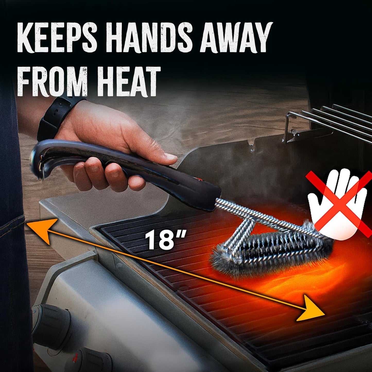 360 Clean Grill Brush – Powerful Grill Cleaner & BBQ Grill Brush for Outdoor Grill – Safe, Bristle BBQ Brush Grill Scraper, Accessory for Easy 30 Second Grill Cleaning - 18 Inch Long Handle