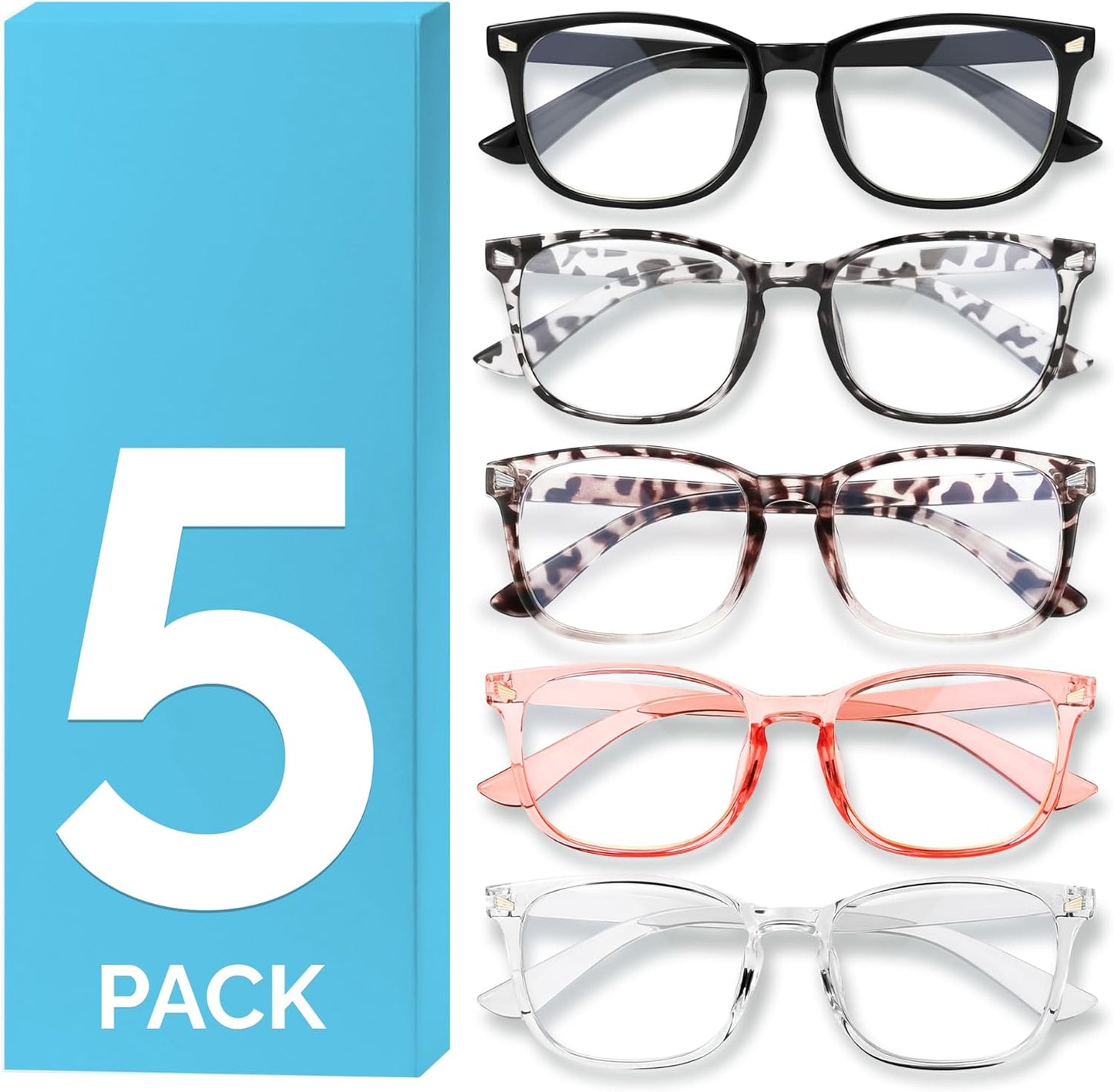 6 Pack Blue Light Blocking Glasses for Women Men – Stylish Computer & Gaming Glasses, Fashion Square Frame Eyewear