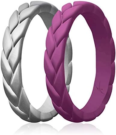Silicone Rubber Wedding Rings for Women, Thin Stackable Rubber Silicone Wedding Band, Bridal Jewelry Set, Anniversary Rings, Promise Ring, Flame Leaves & Leaves Style, Multi Packs, Multi Colors