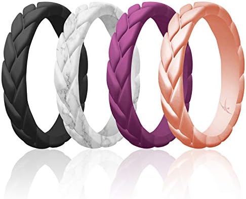 Silicone Rubber Wedding Rings for Women, Thin Stackable Rubber Silicone Wedding Band, Bridal Jewelry Set, Anniversary Rings, Promise Ring, Flame Leaves & Leaves Style, Multi Packs, Multi Colors